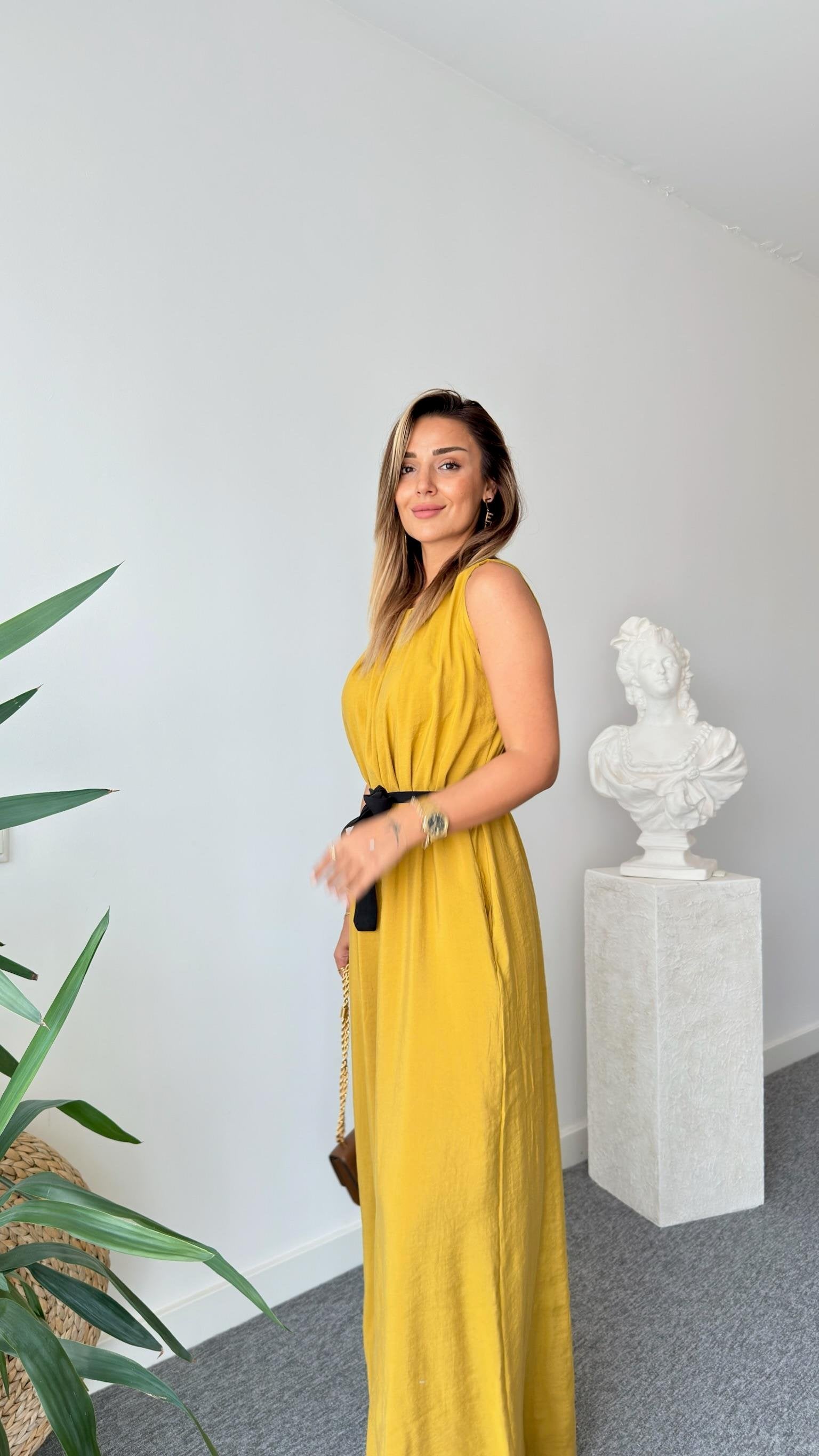 Olive Maja Orj Brand Belted Jumpsuit