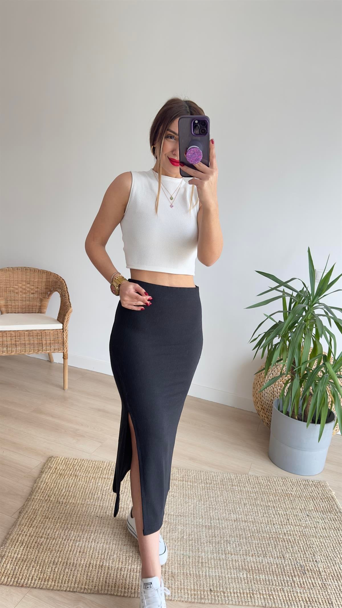 Black Midi Skirt with Slits