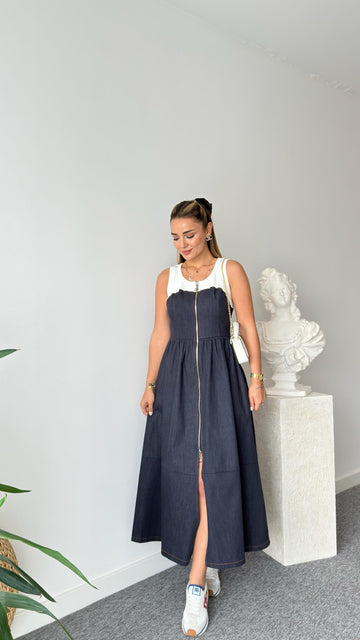 Combed Garni Mix Zippered Jean Dress