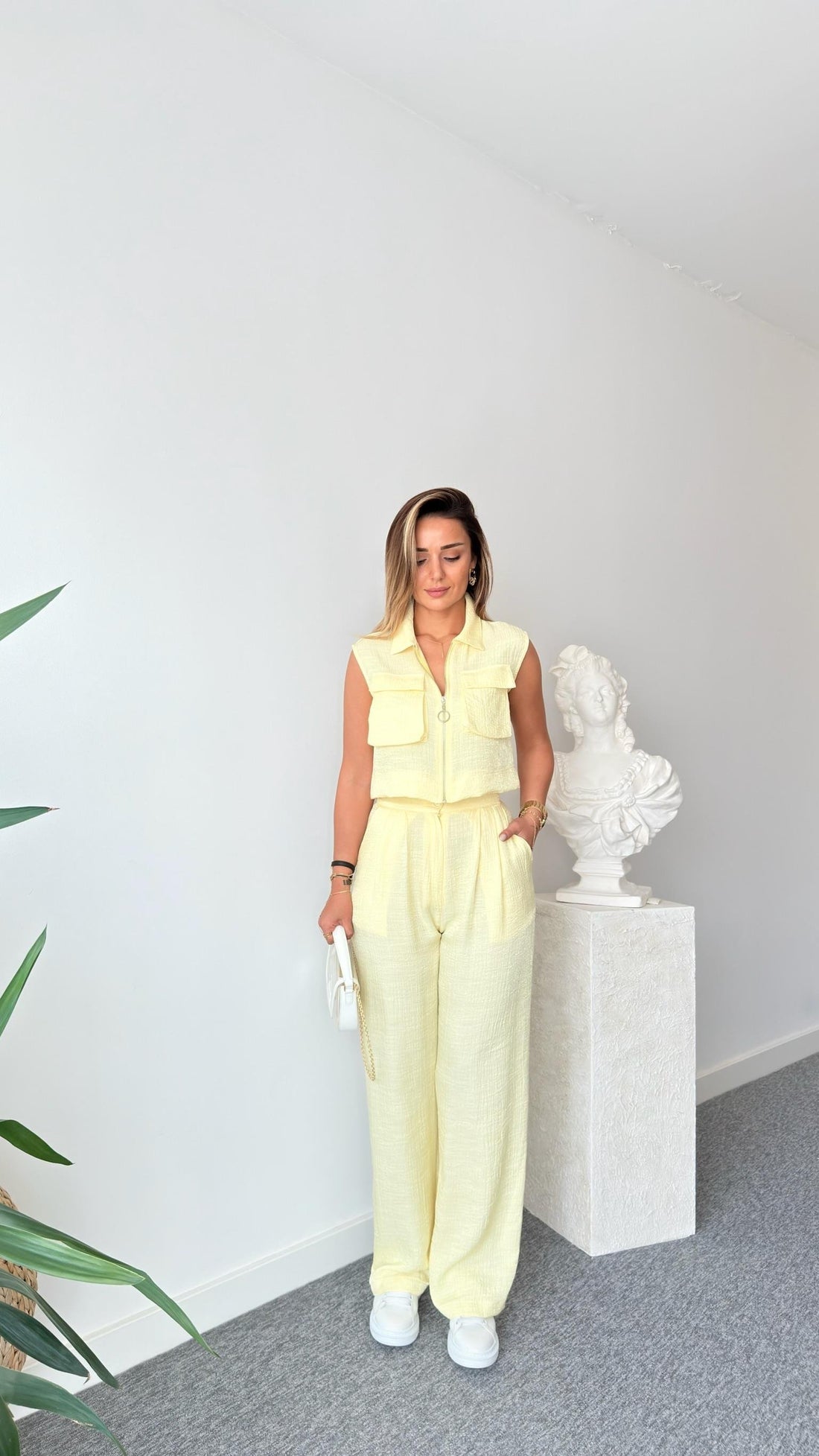 Yellow Gjen Zippered Two Piece Suit