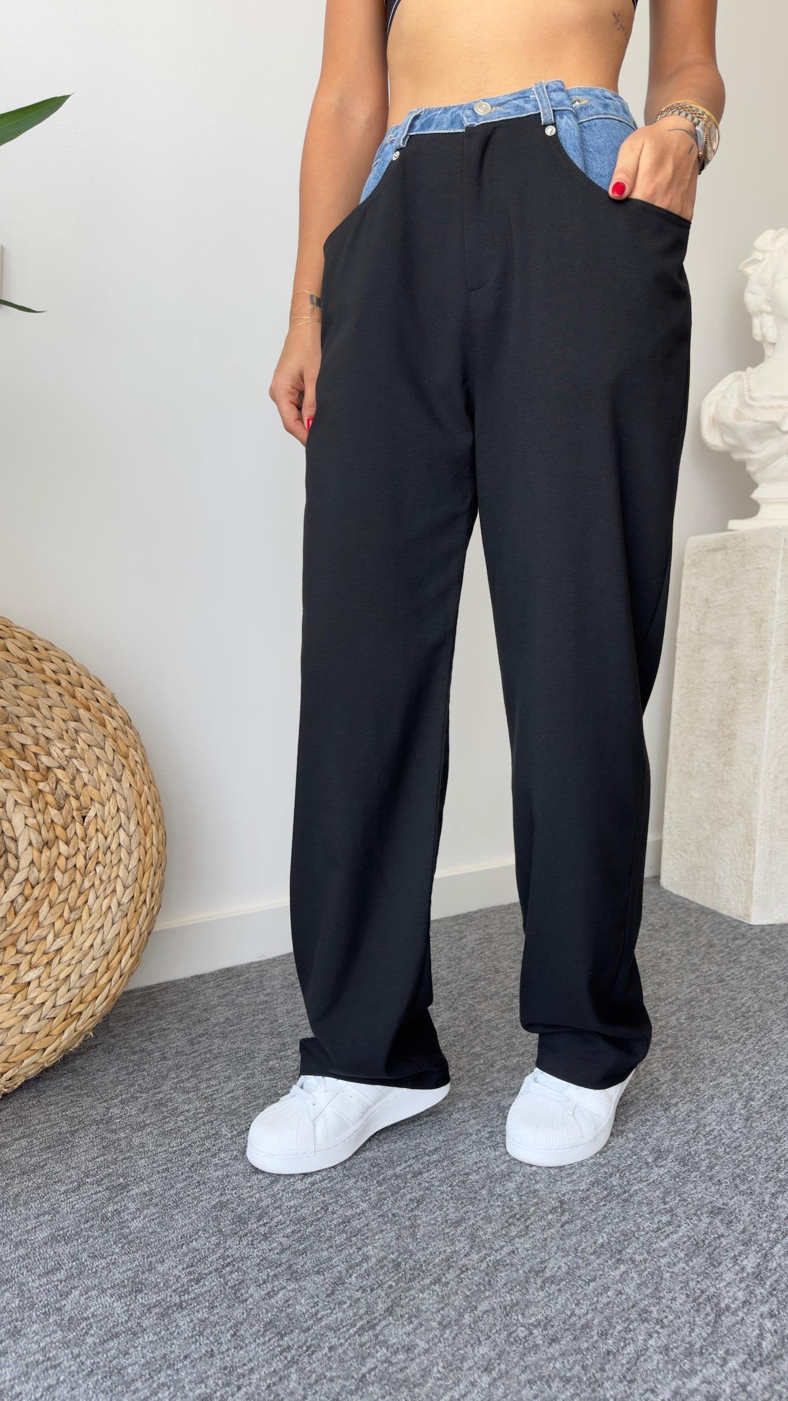 Black Trousers with Nori Waist Detail