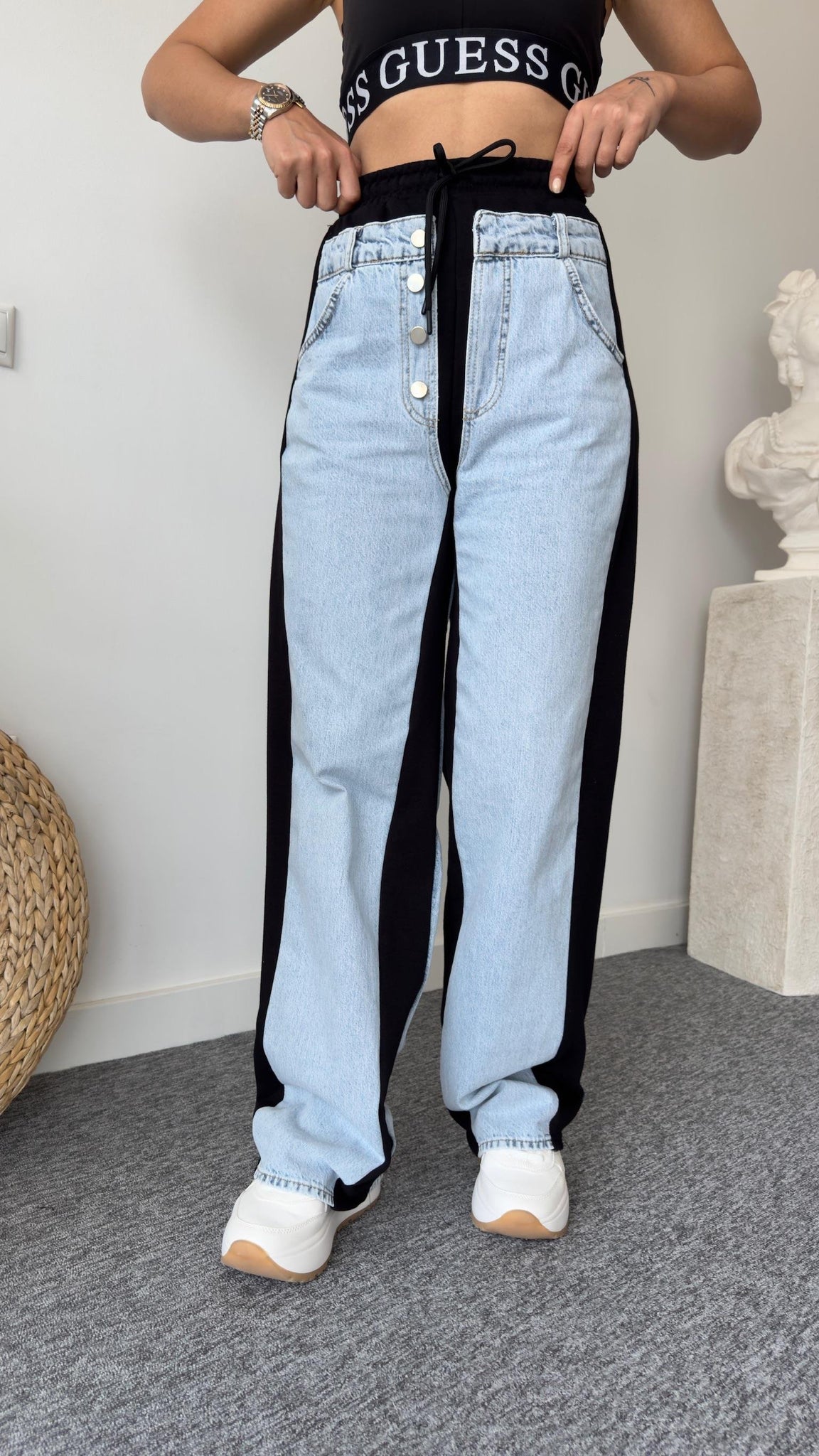Designer Black Combed Cotton Detailed Trousers