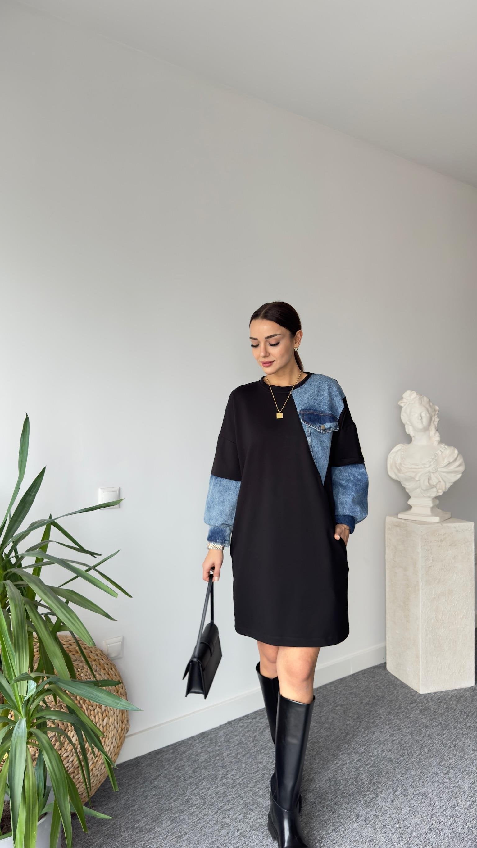 Brodi Denim Detailed Pocket Sweat Dress