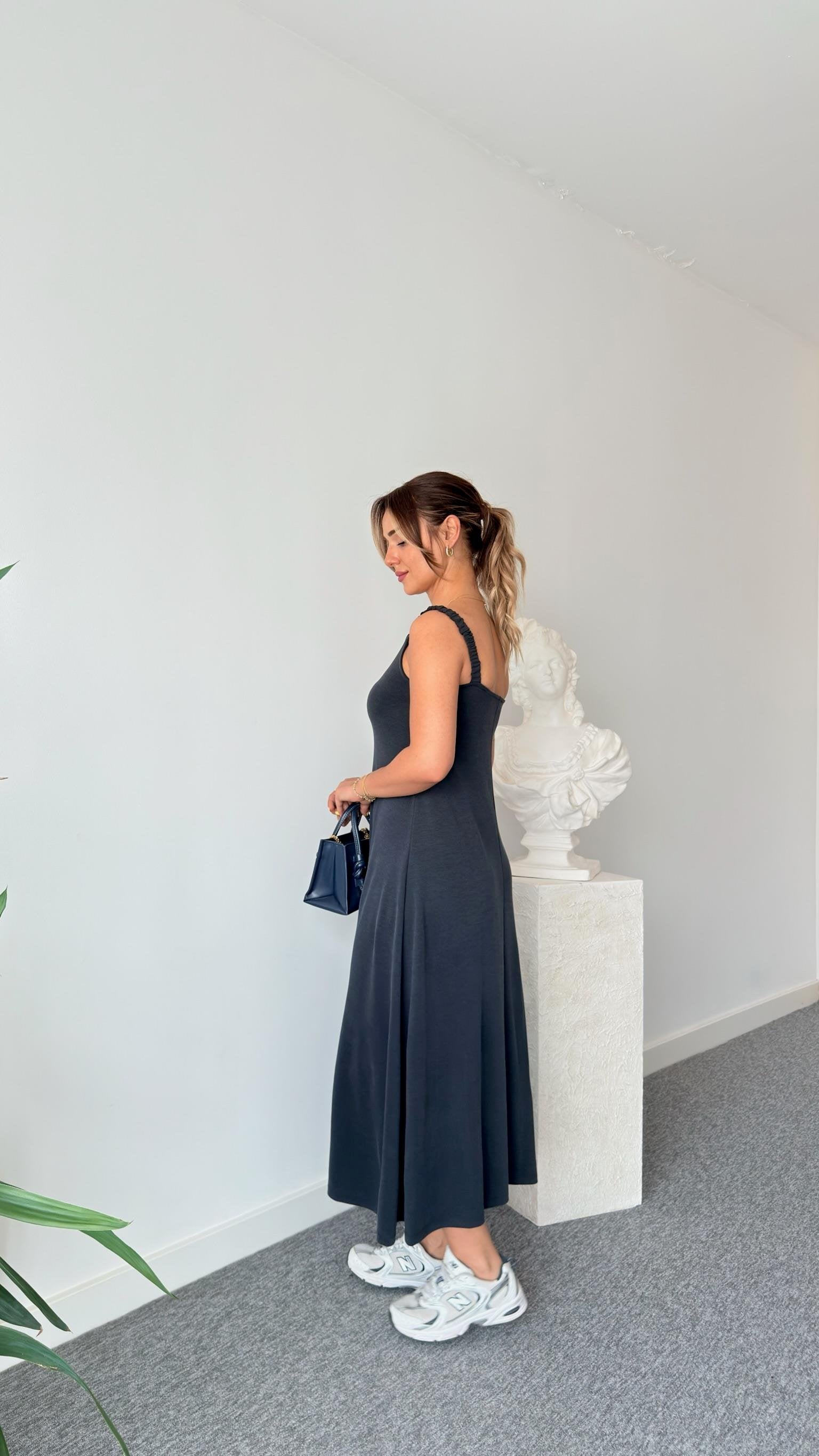 Anthracite Modal Dress with Elastic Straps