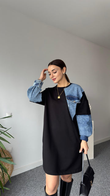 Brodi Denim Detailed Pocket Sweat Dress