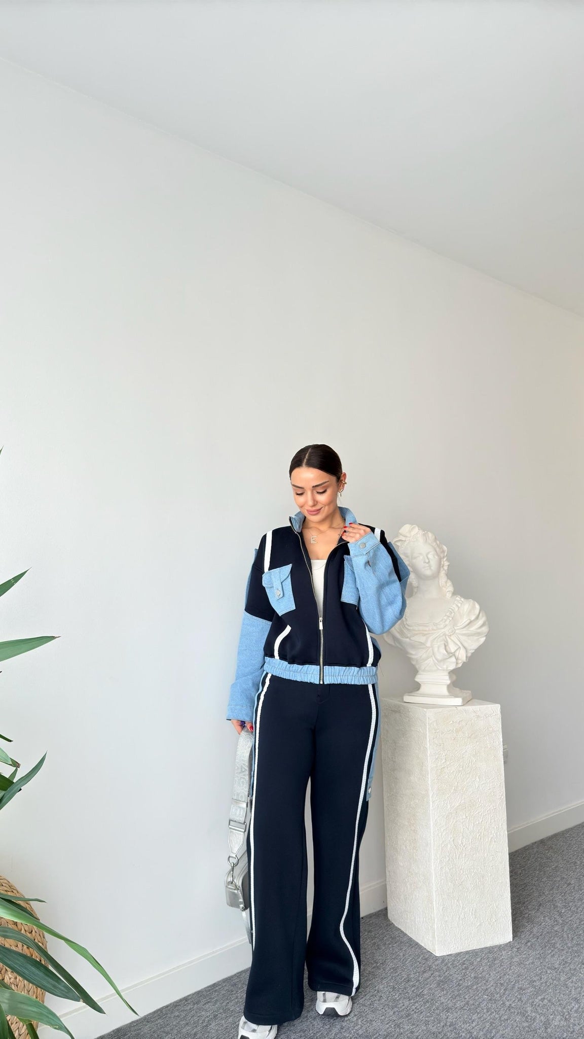 Navy Blue Tero Denim Garnished Tracksuit
