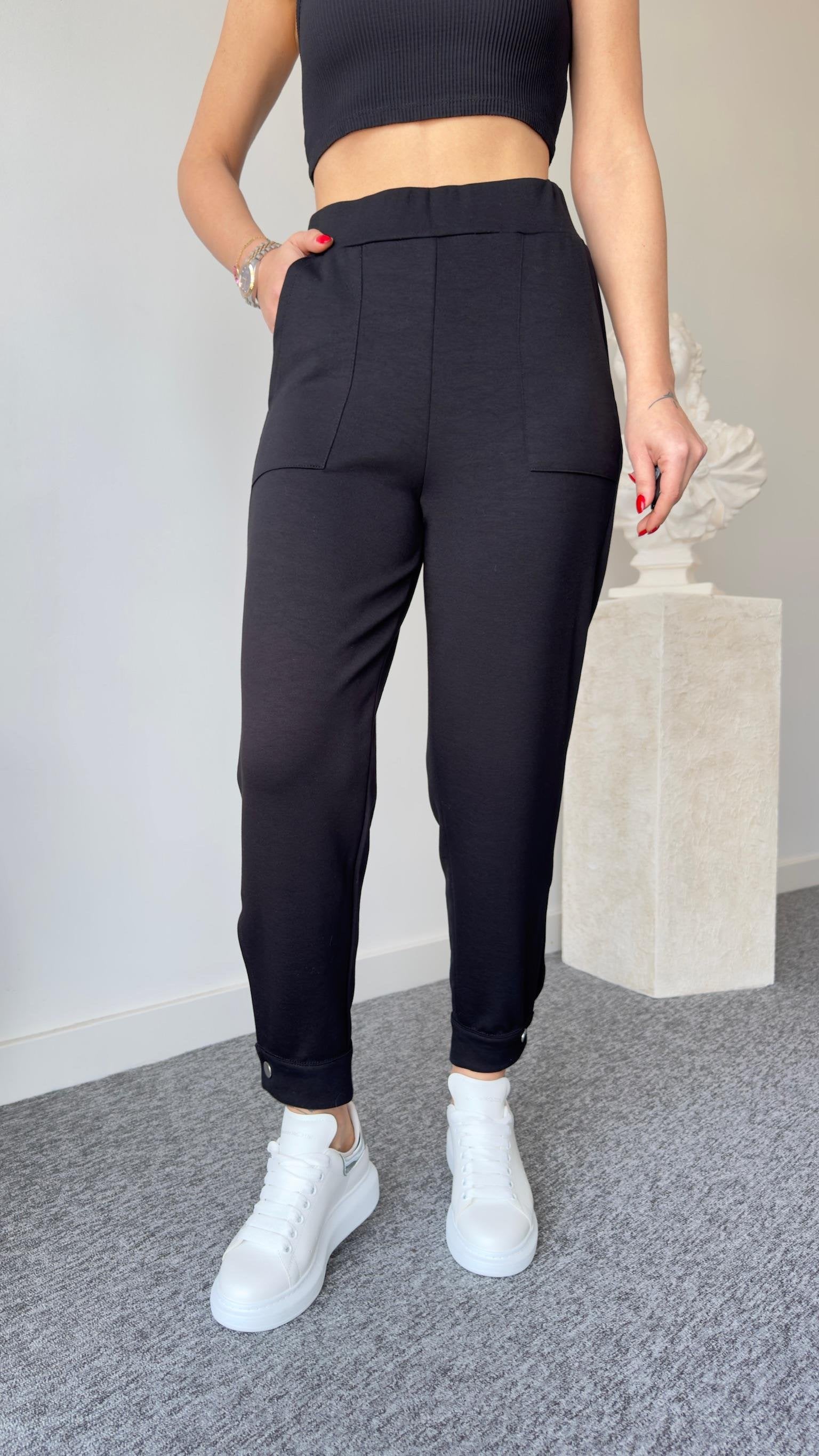 Oys Buttoned Black Modal Sweatpants