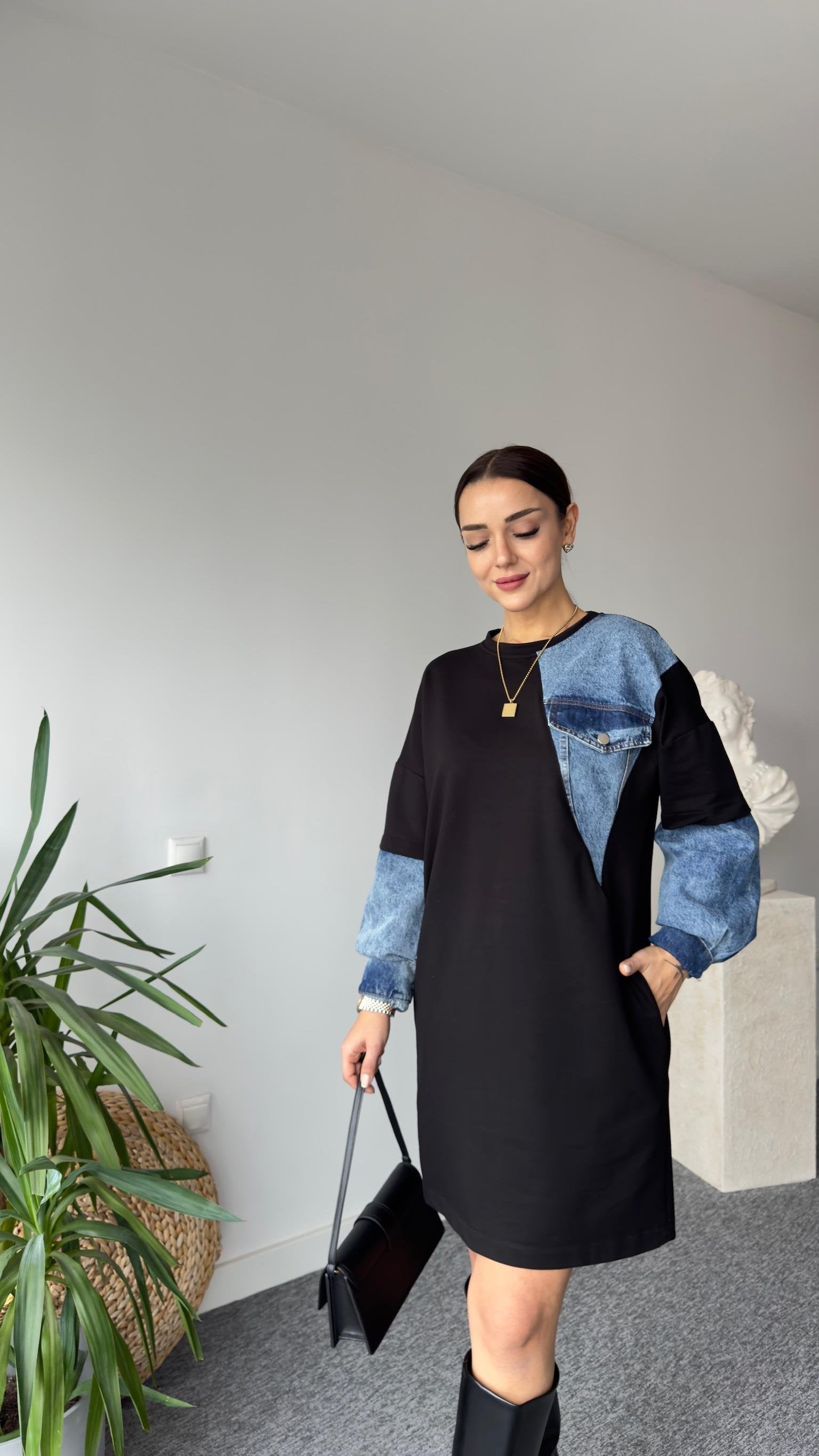 Brodi Denim Detailed Pocket Sweat Dress