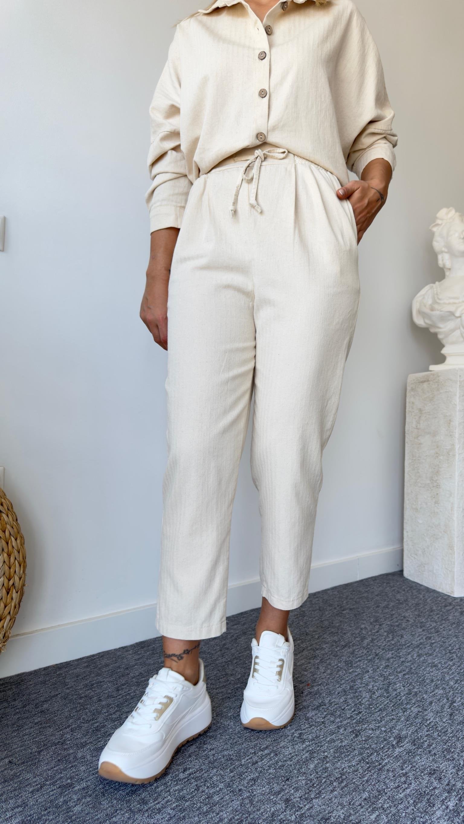 Ventu Elastic Waist Linen Trousers