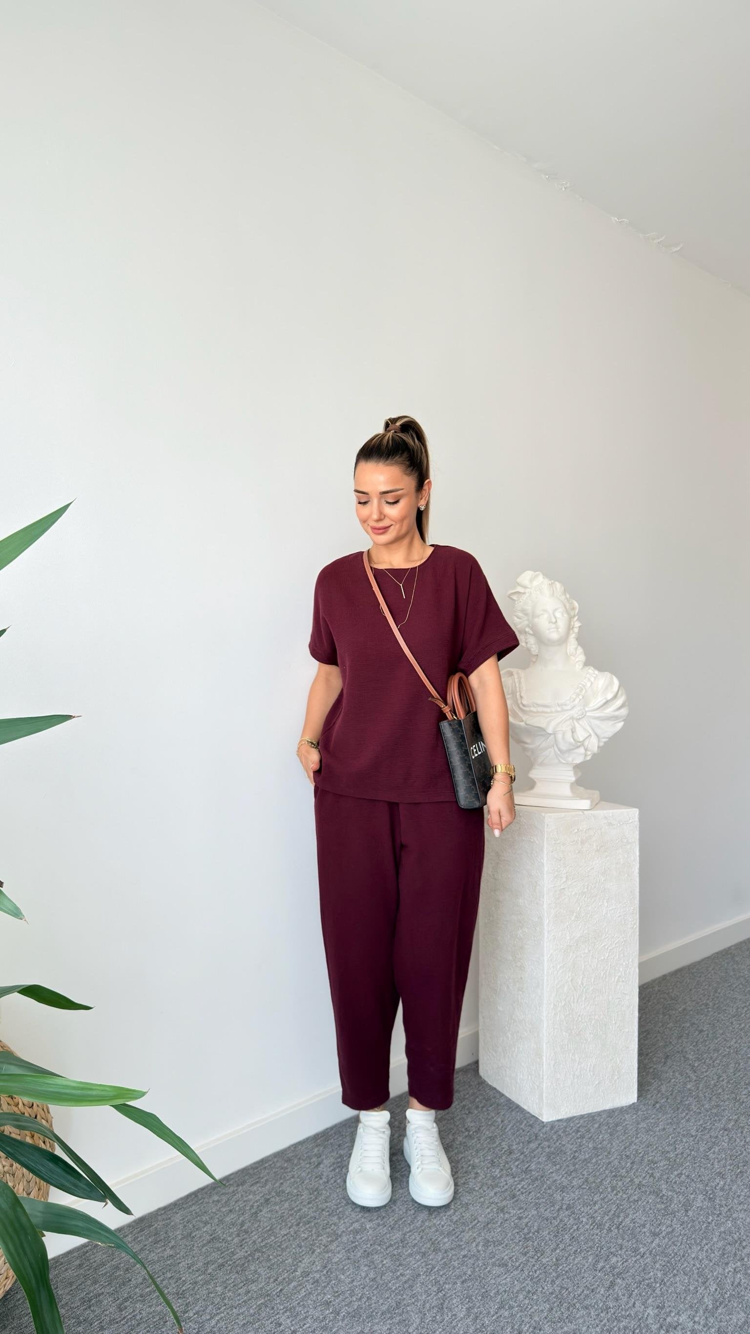 Claret Red Jaker Linen Casual Suit