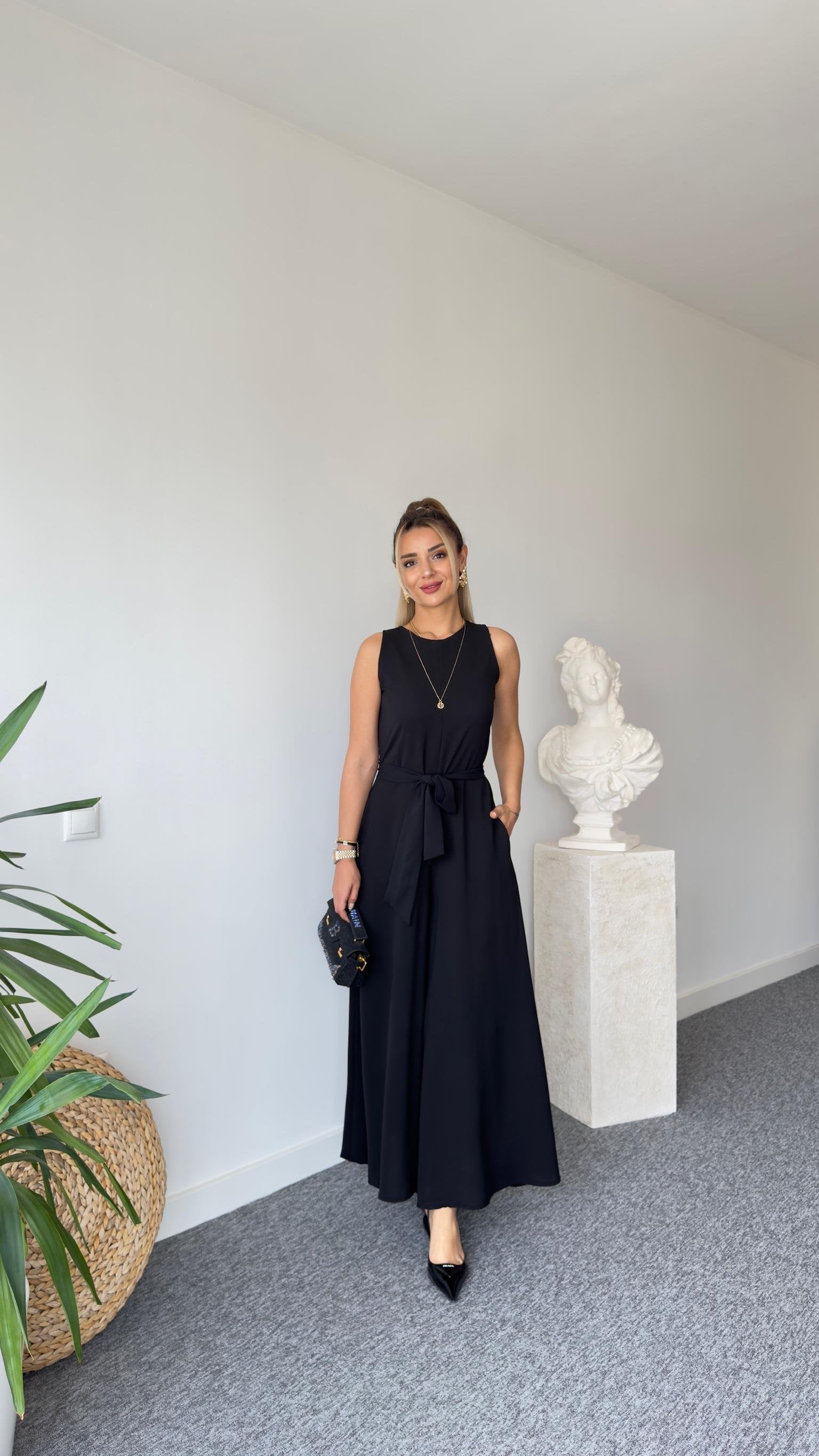 Carta Belted Black Wide Leg Jumpsuit