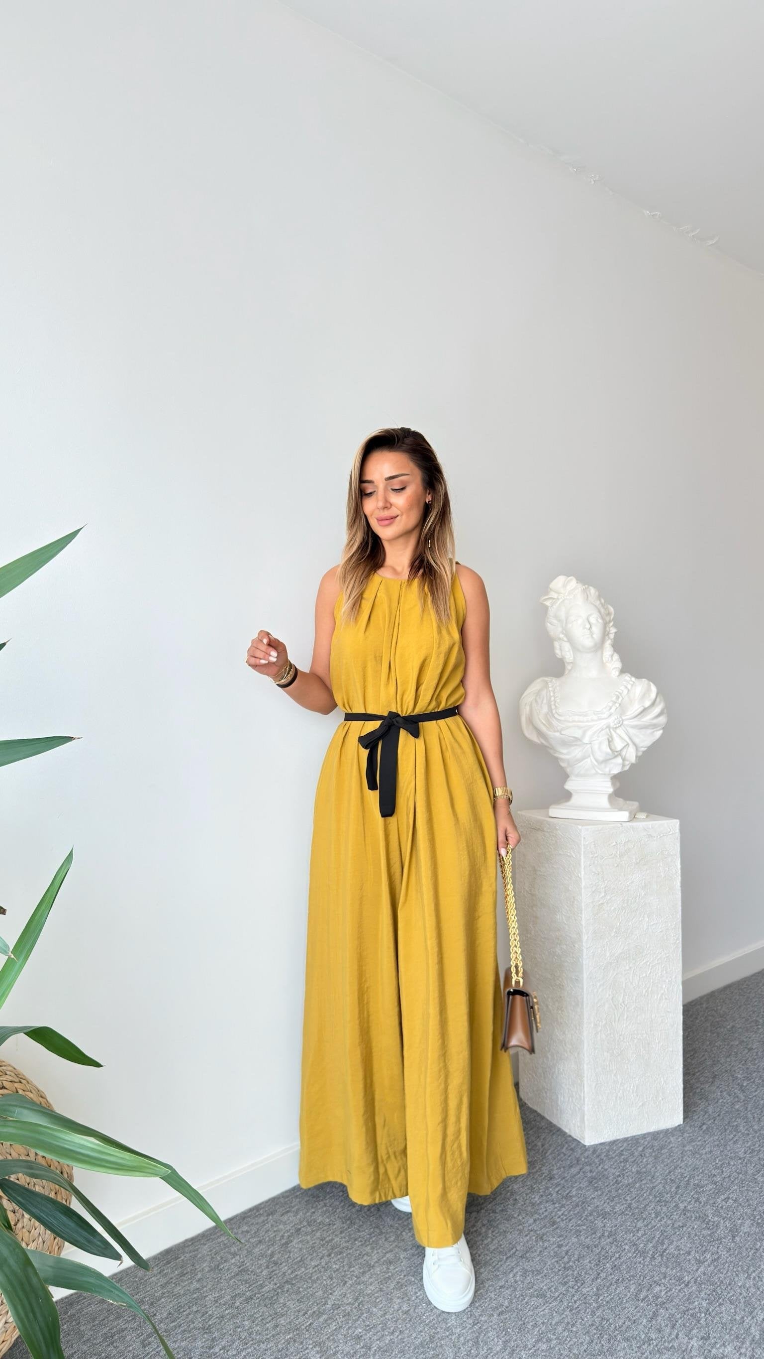 Olive Maja Orj Brand Belted Jumpsuit