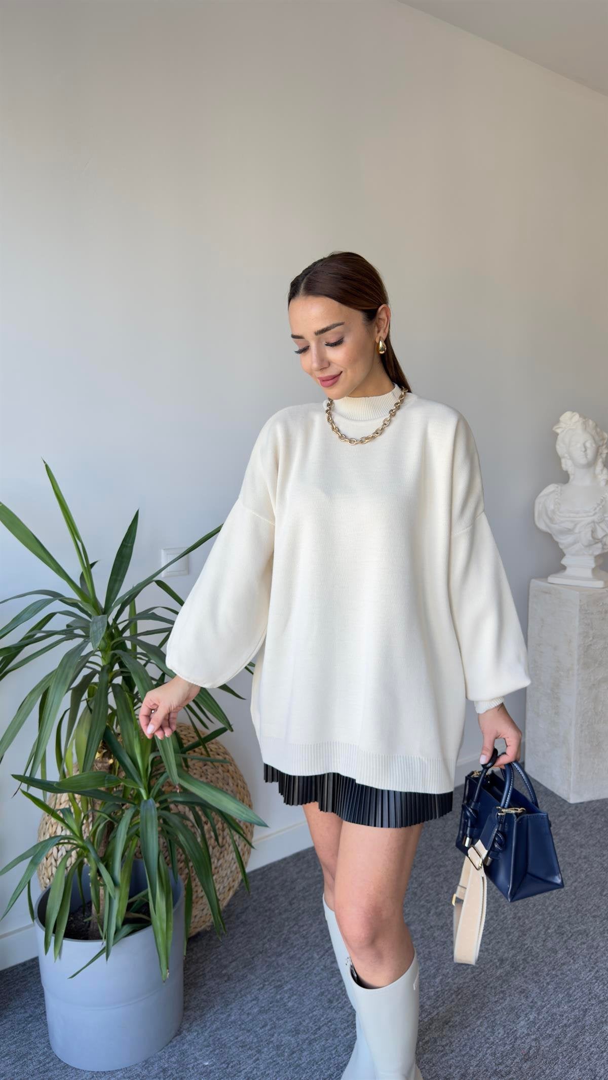 Balloon Sleeve Beige Sweater