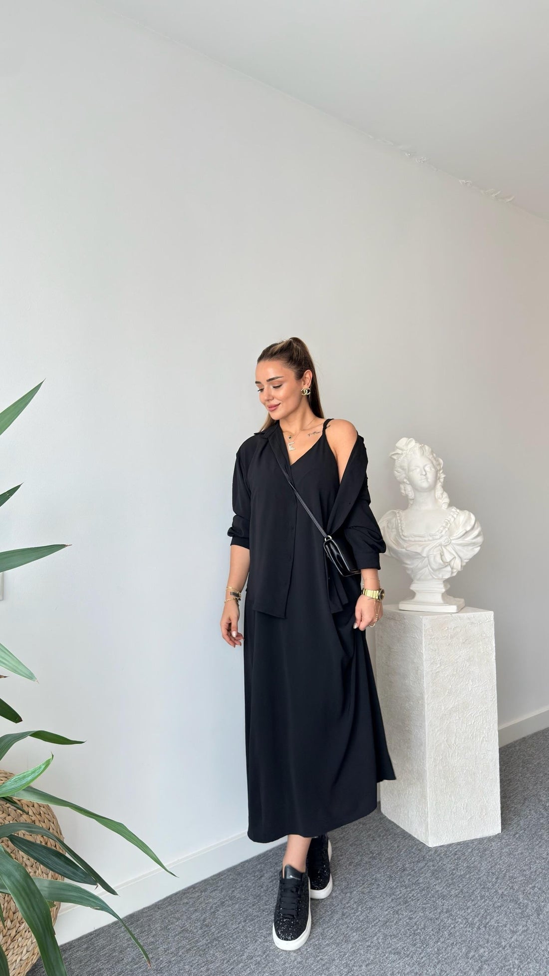 Black Regan Shirt Dress Suit