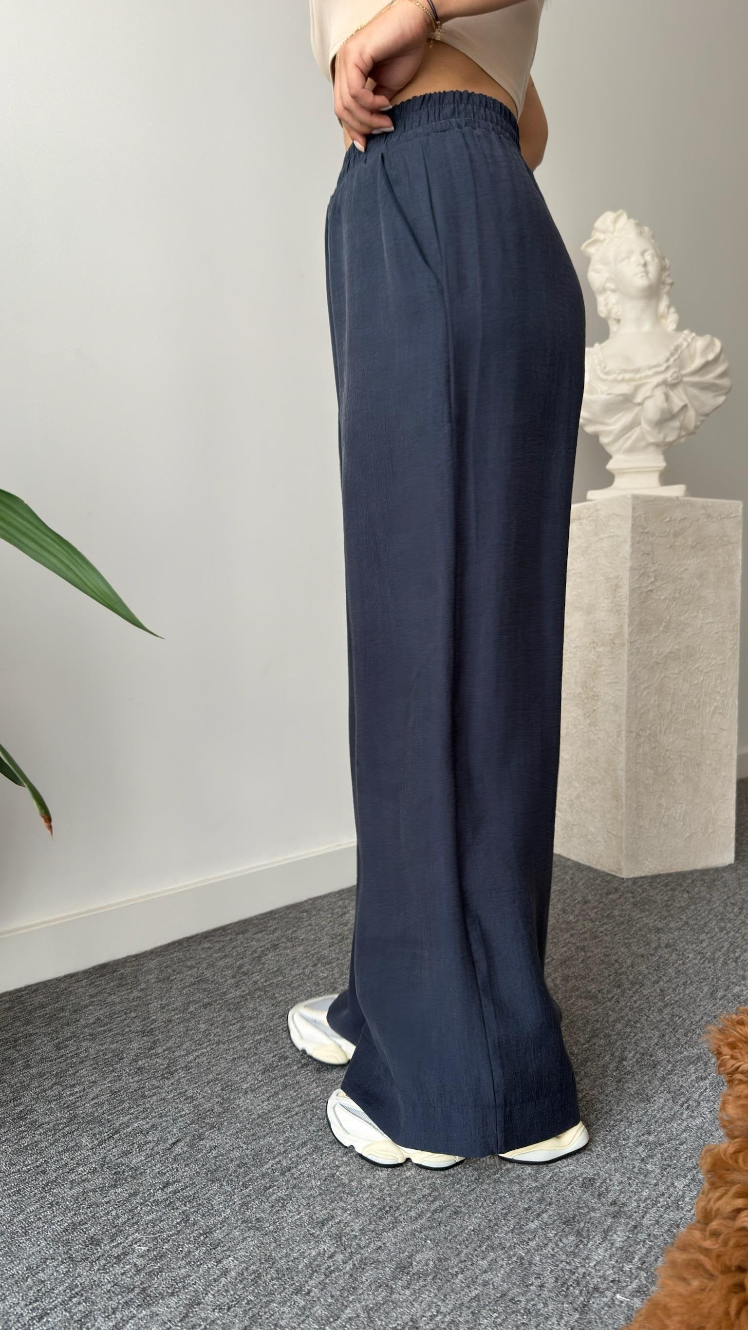Navy Blue Breva Waist Pleated Tencel Suit