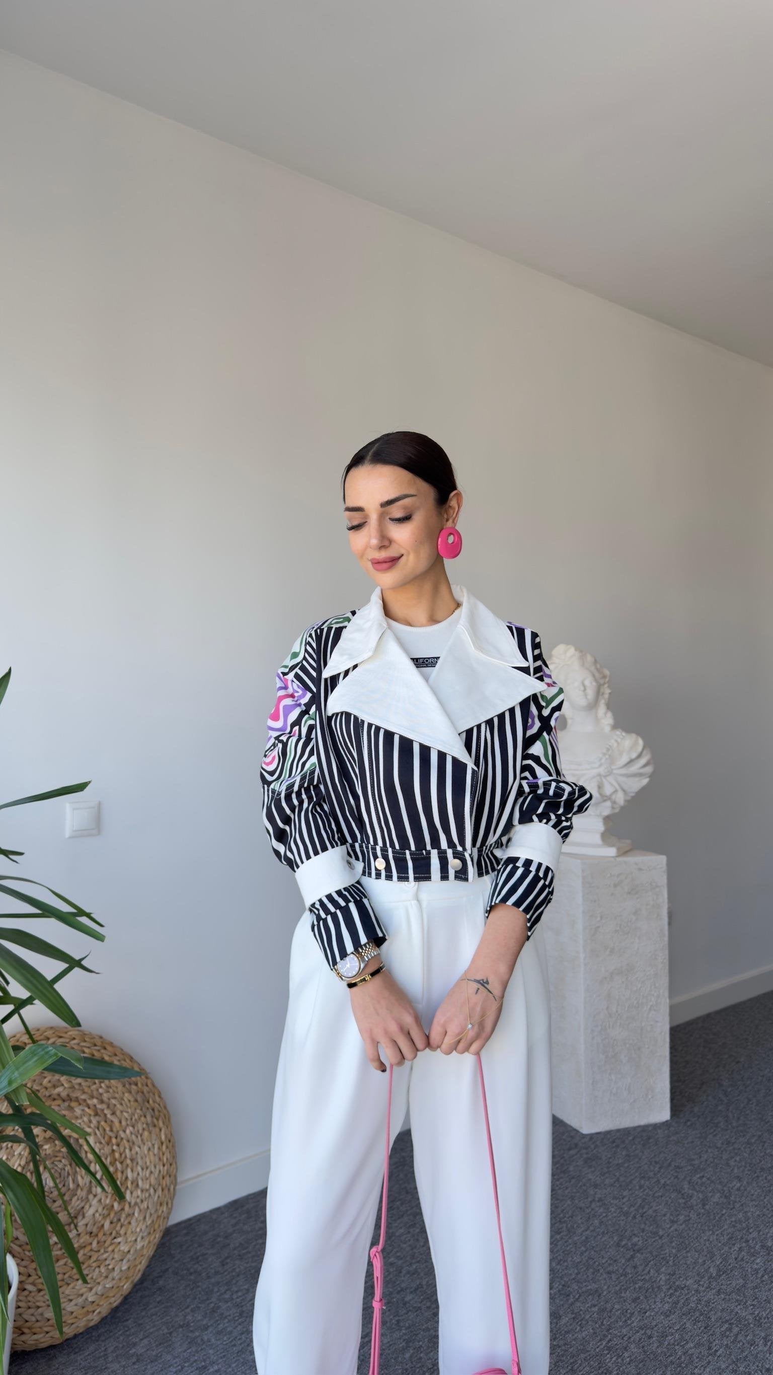 Tori Back Tassel Design Zebra Pattern Jacket