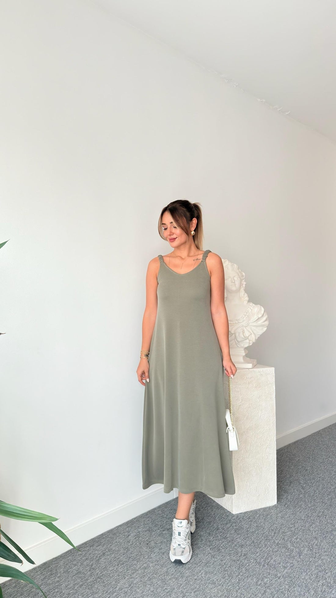Green Modal Dress with Elastic Straps