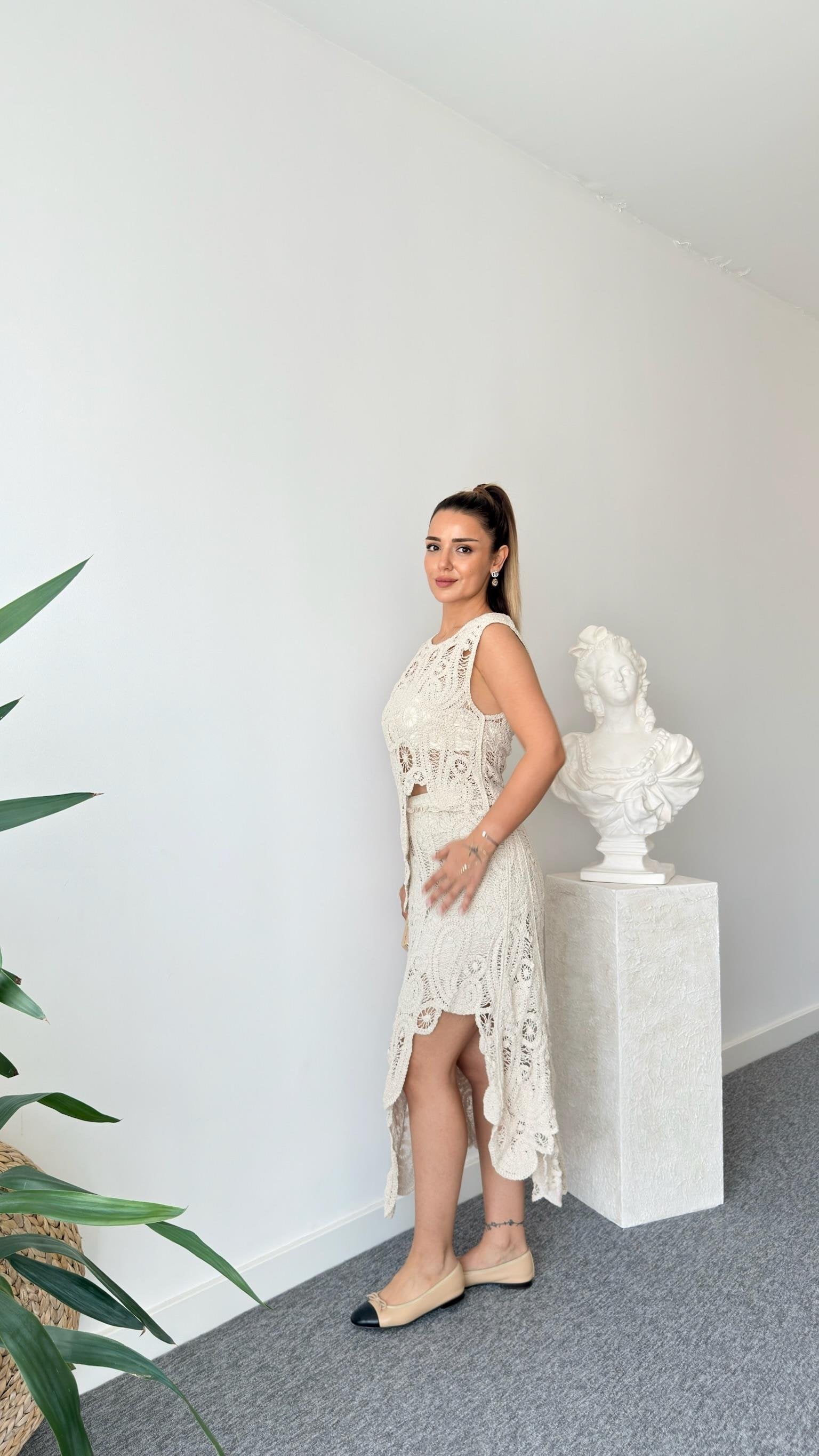 Asymmetrical Embroidered Skirt and Blouse Set