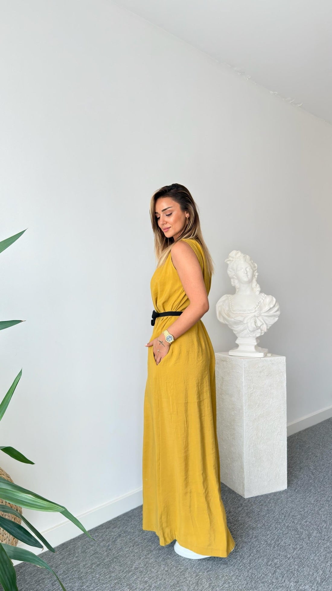 Olive Maja Orj Brand Belted Jumpsuit