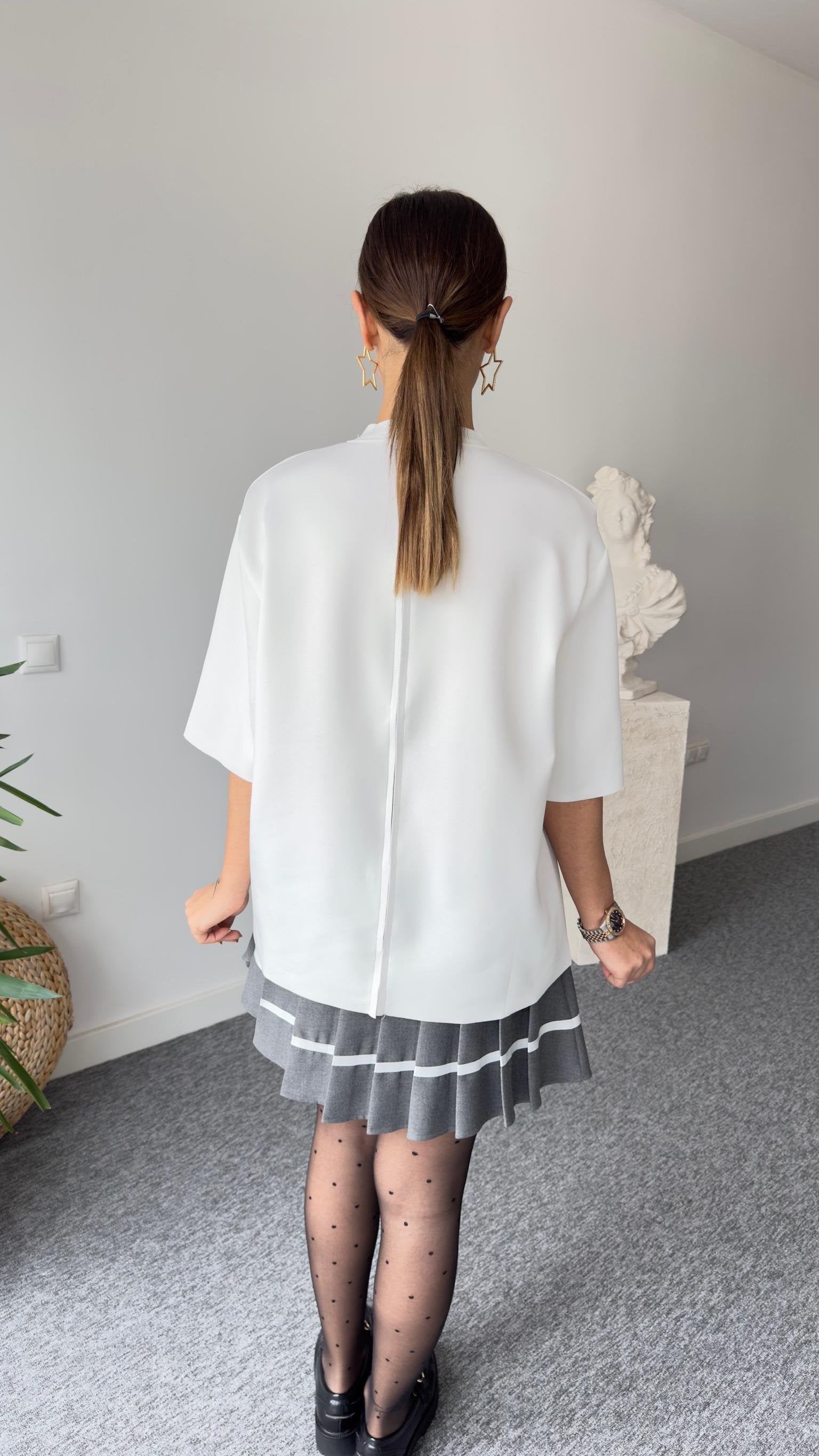 Back Zippered Zra Model Padded White Blouse