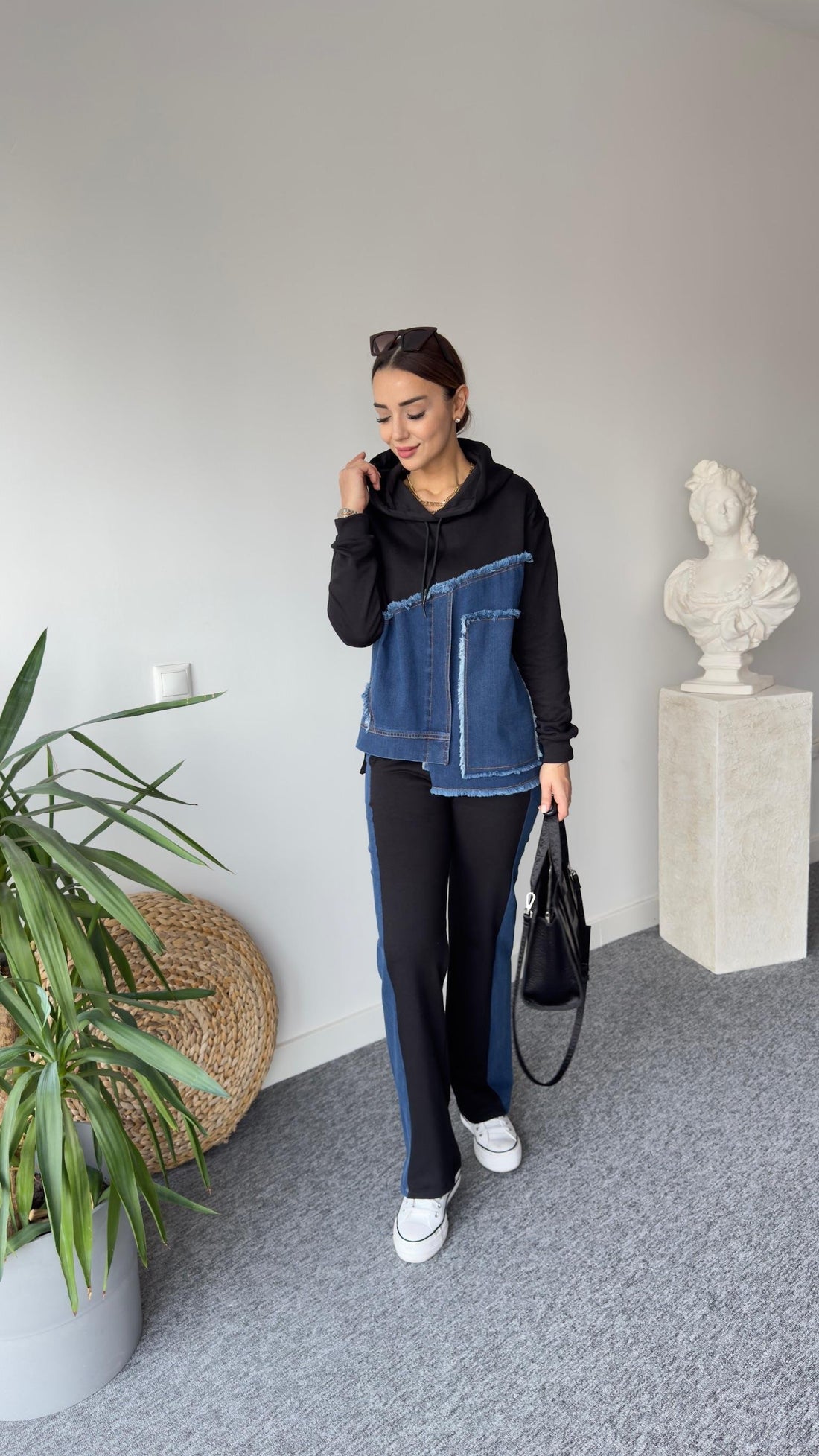 Boon Denim Detailed Black Tracksuit