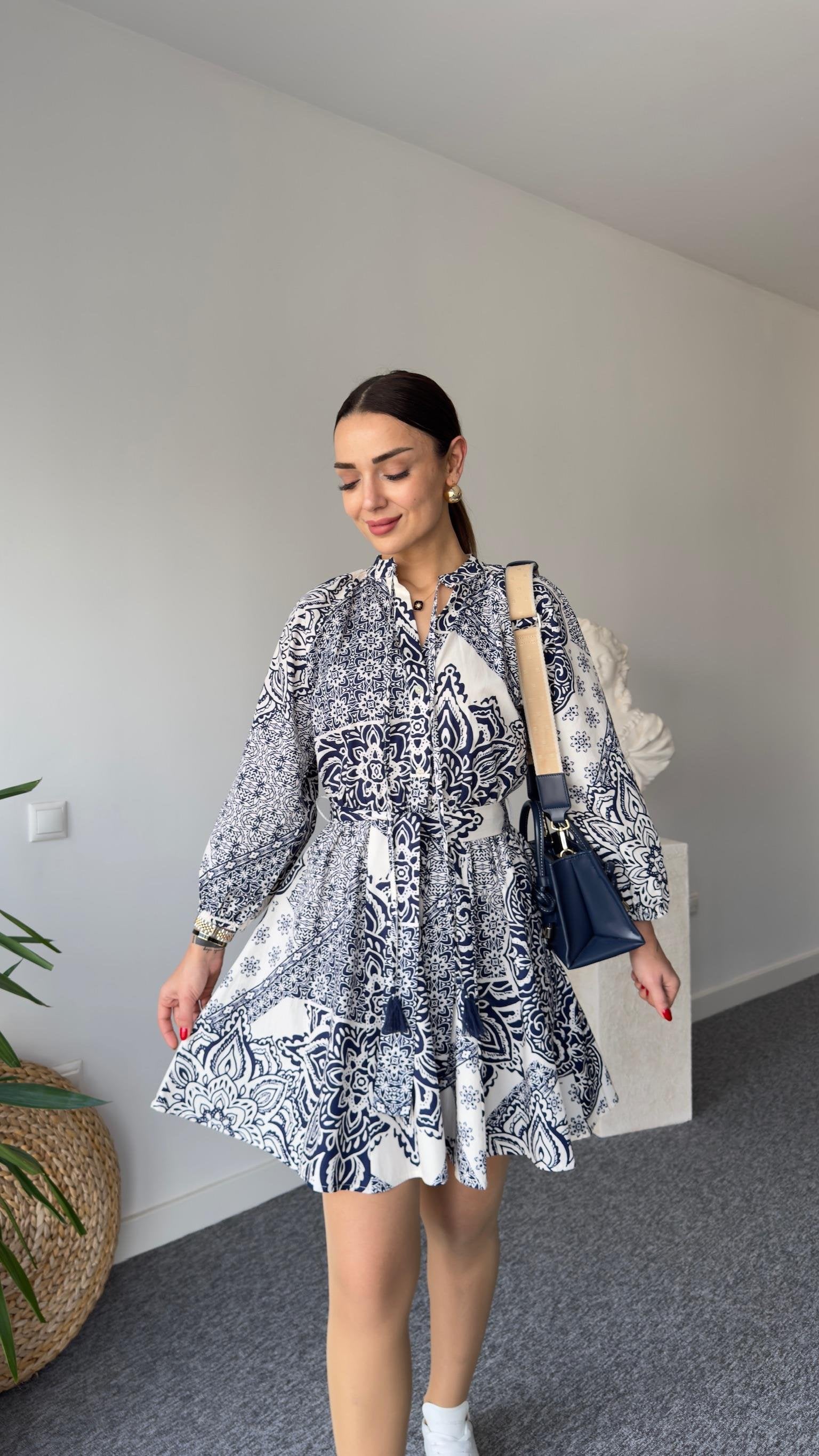 Lewa Blue Patterned Zra Dress