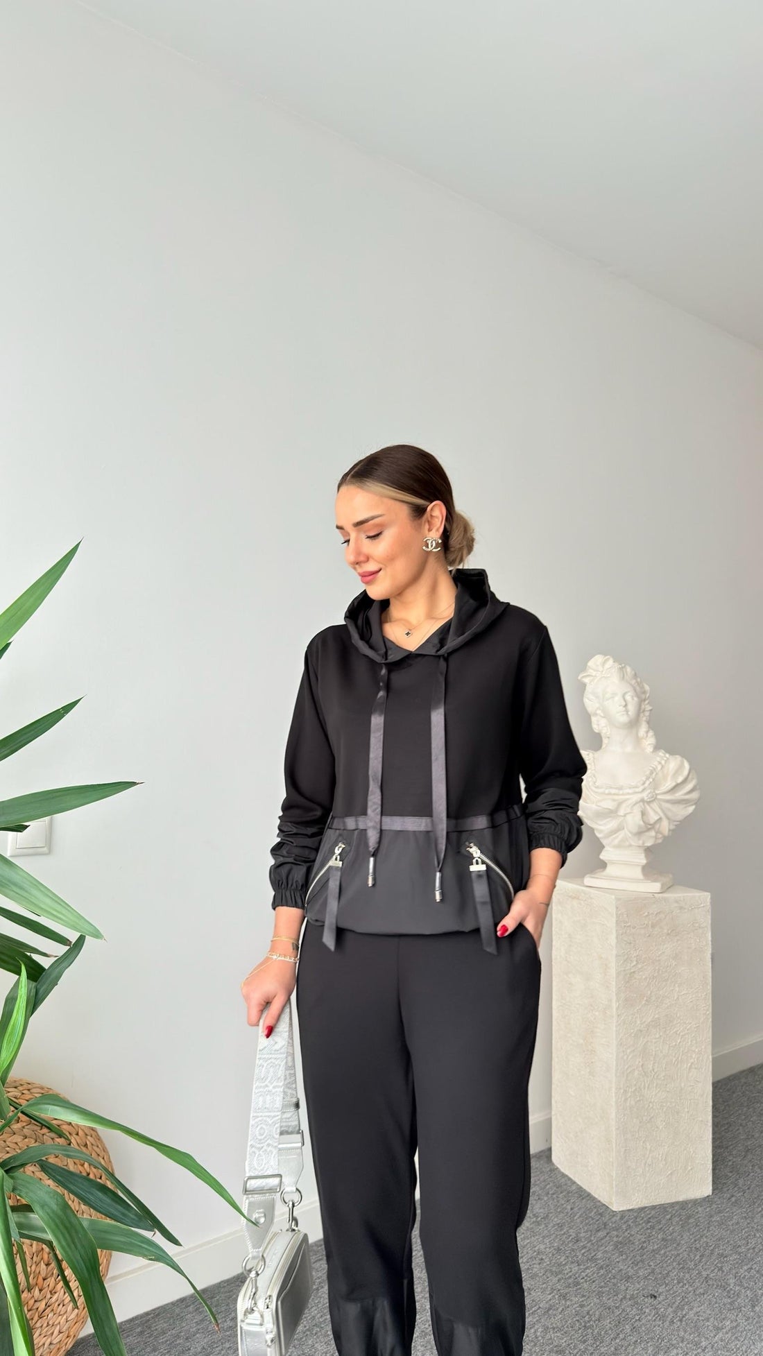 Black Design Suit with Parachute Detail