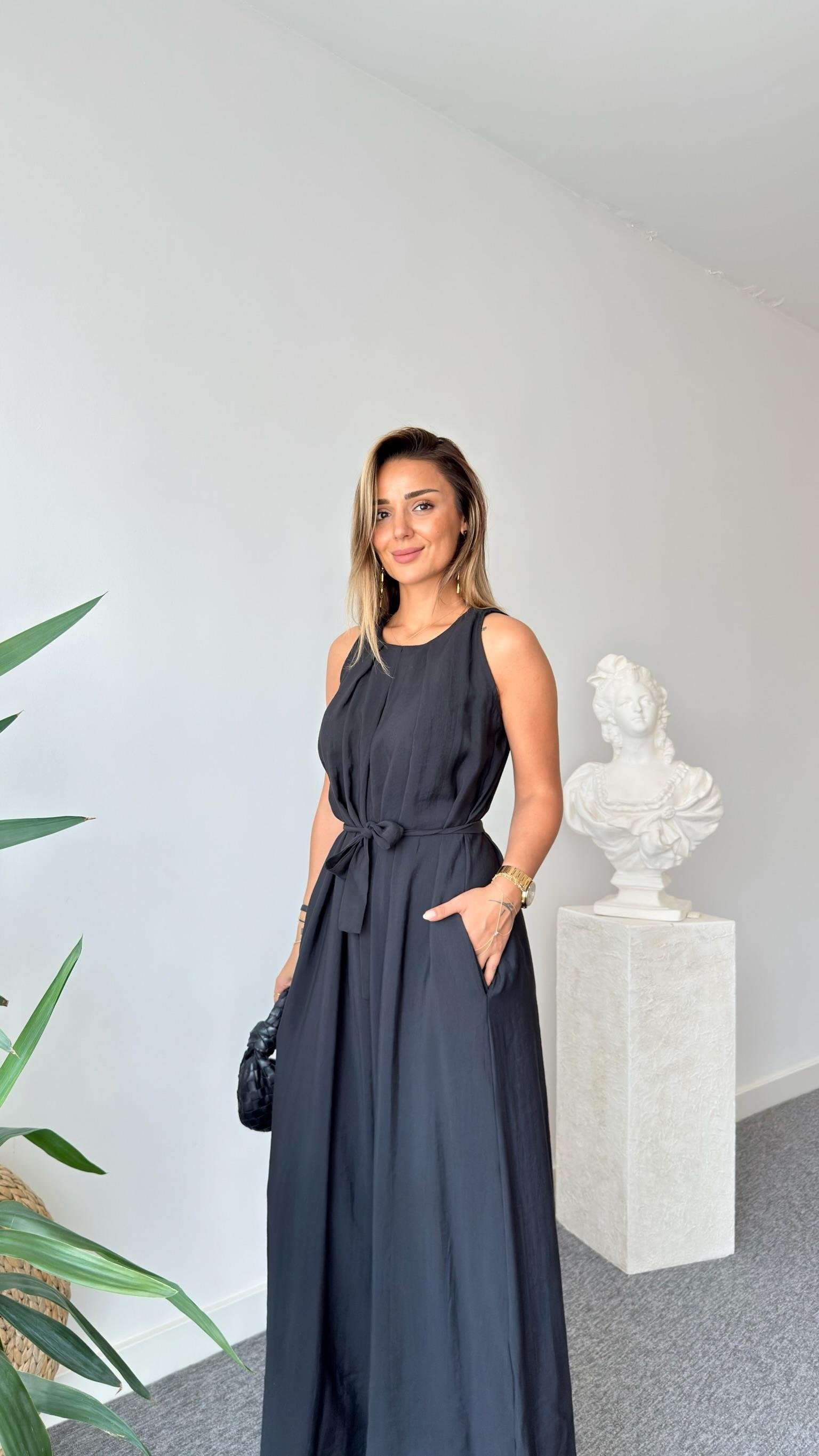 Black Maja Orj Brand Belted Jumpsuit