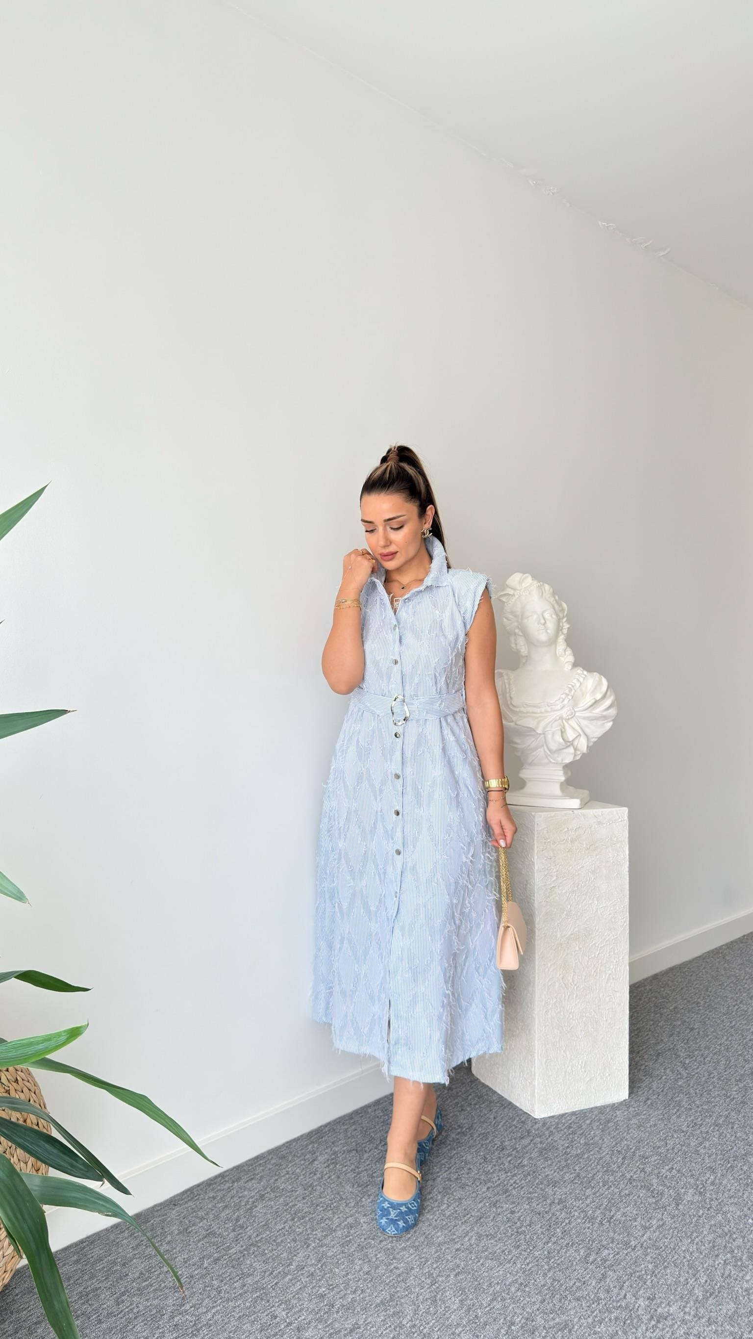 Maria Shoulder Padded Tassel Shirt Dress