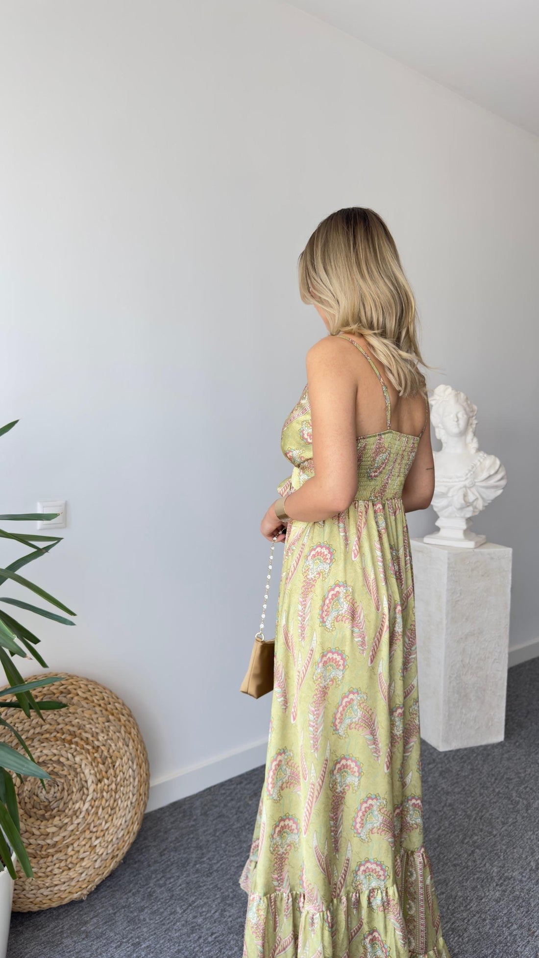 Green Ethnic Pattern Satin Premium Dress