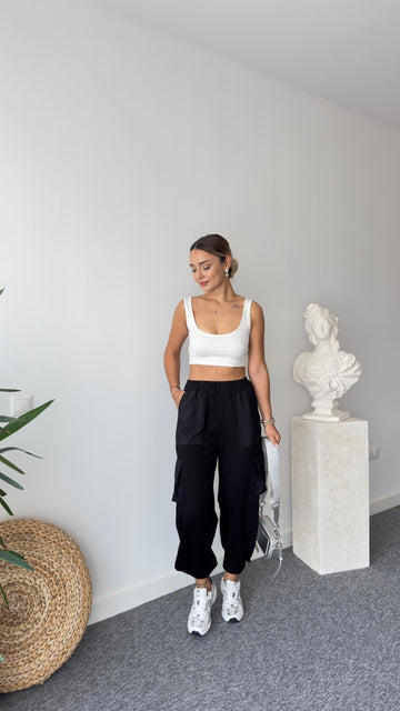 Sante Cargo Pocket Detailed Black Sweatpants