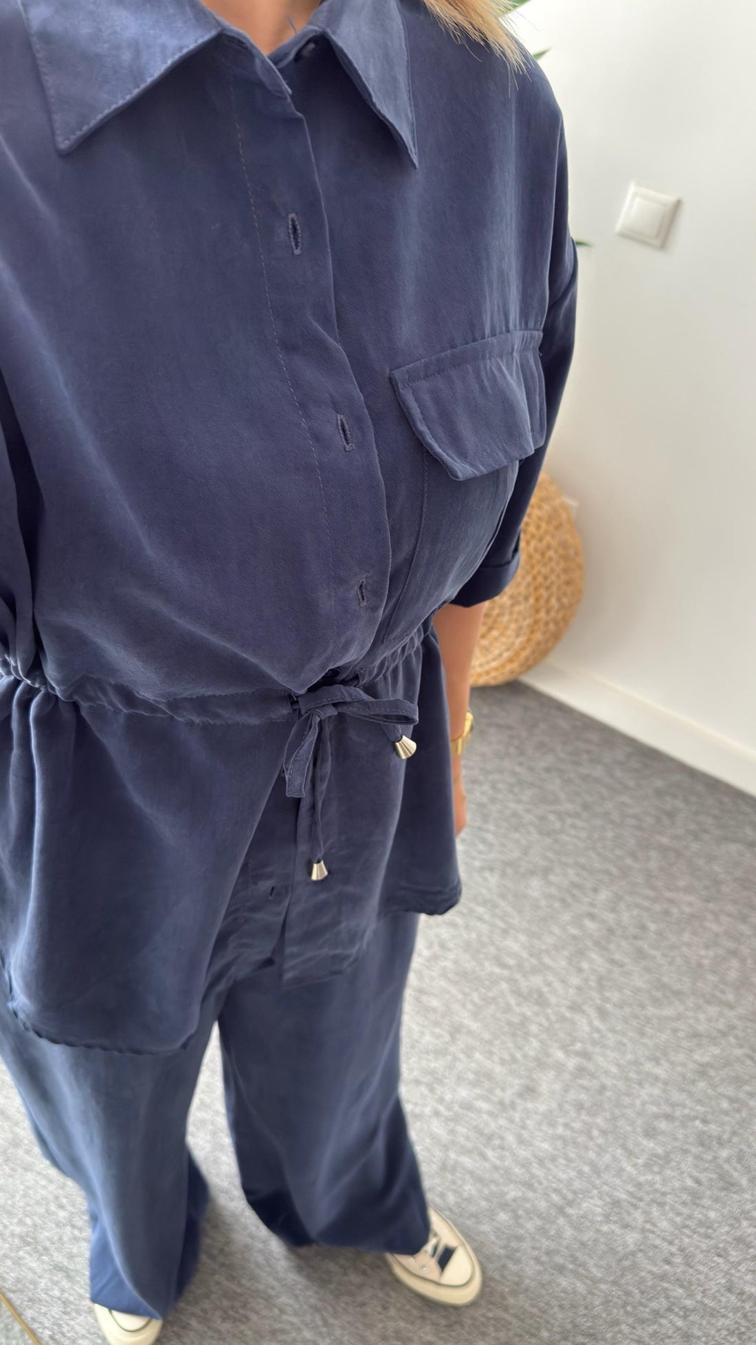 Navy Blue Neva Waist Pleated Tencel Suit