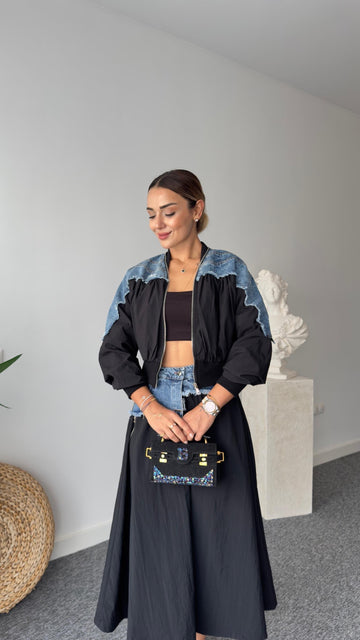 Jadir Brand Model Denim Garnished Parachute Jacket