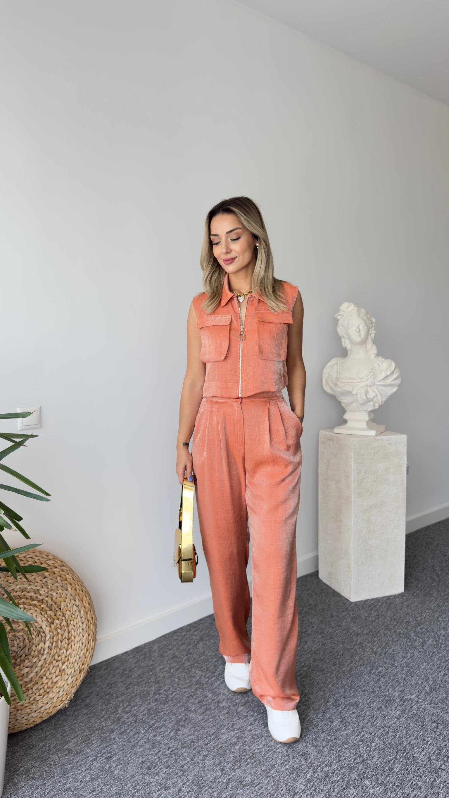 Gjen Zippered Orange Two Piece Suit