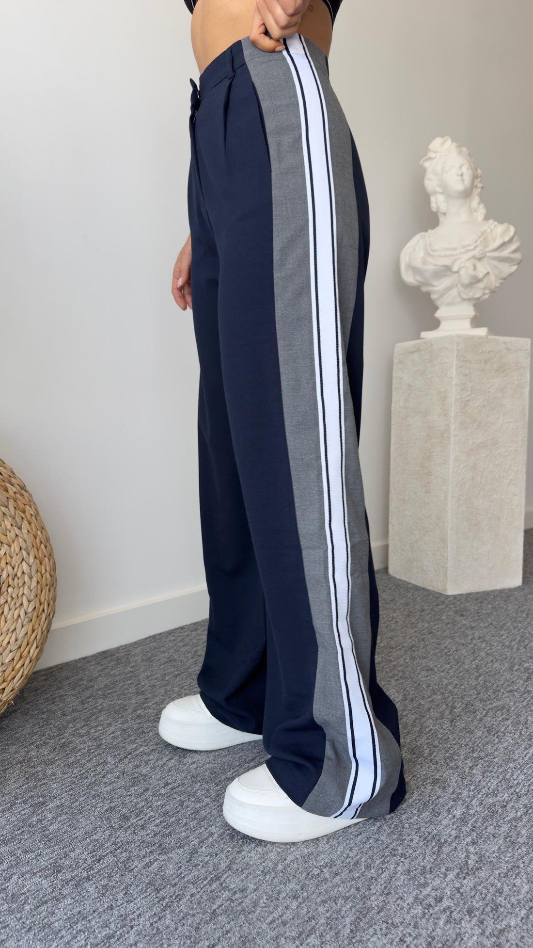 Seth Navy Trousers with Side Stripe Detail