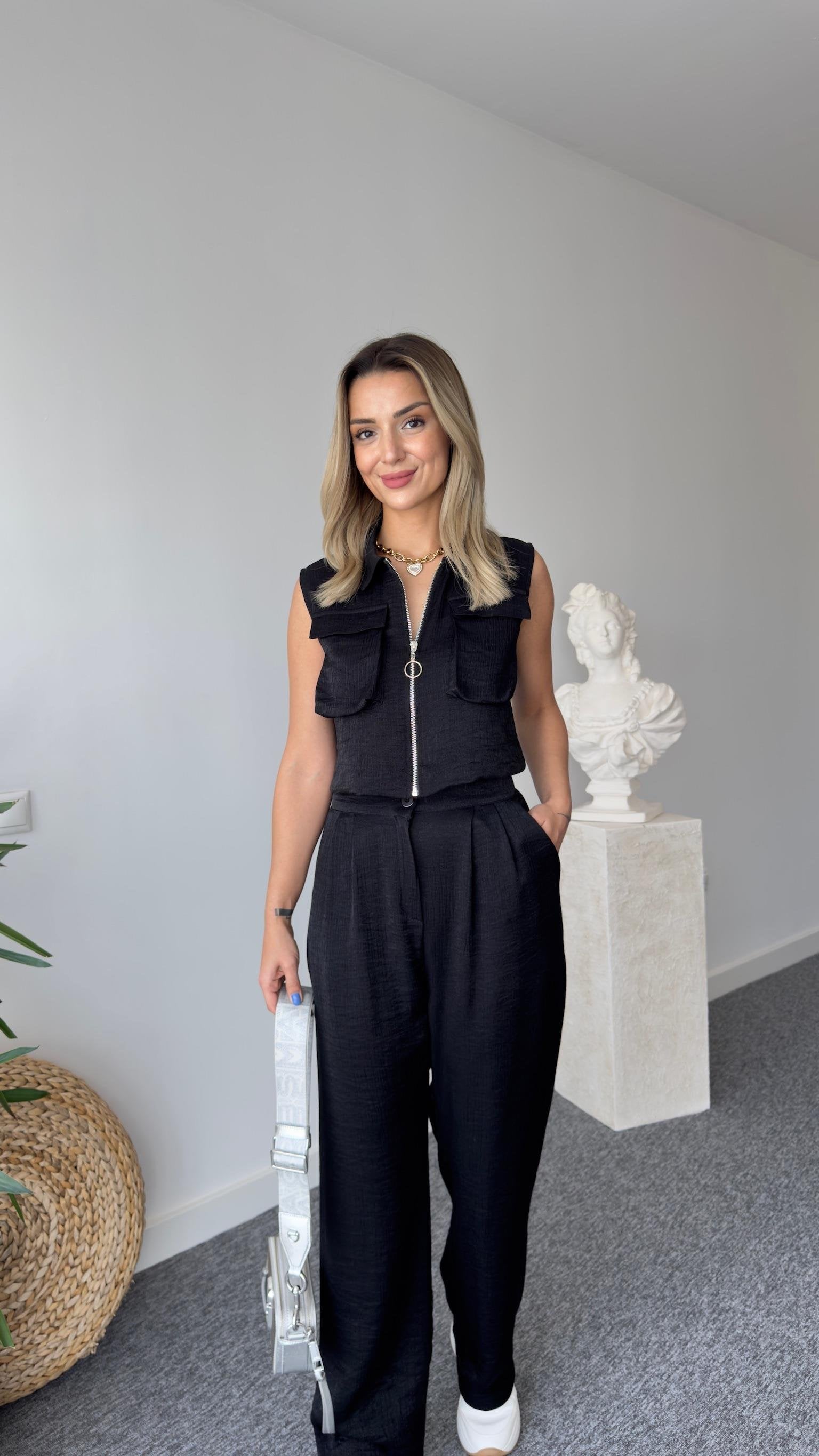 Gjen Zippered Black Two Piece Suit