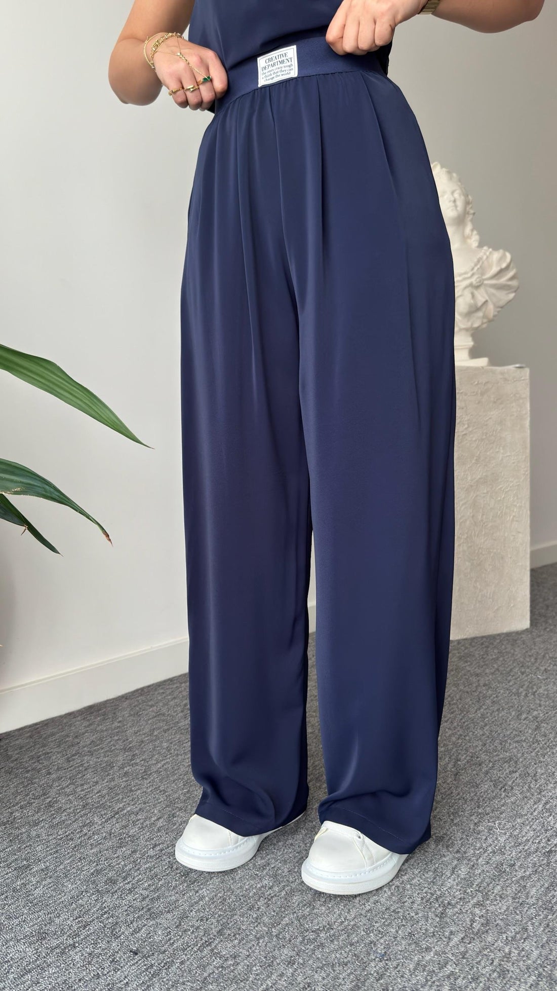 Navy Blue Utaka Elastic Waist Trousers