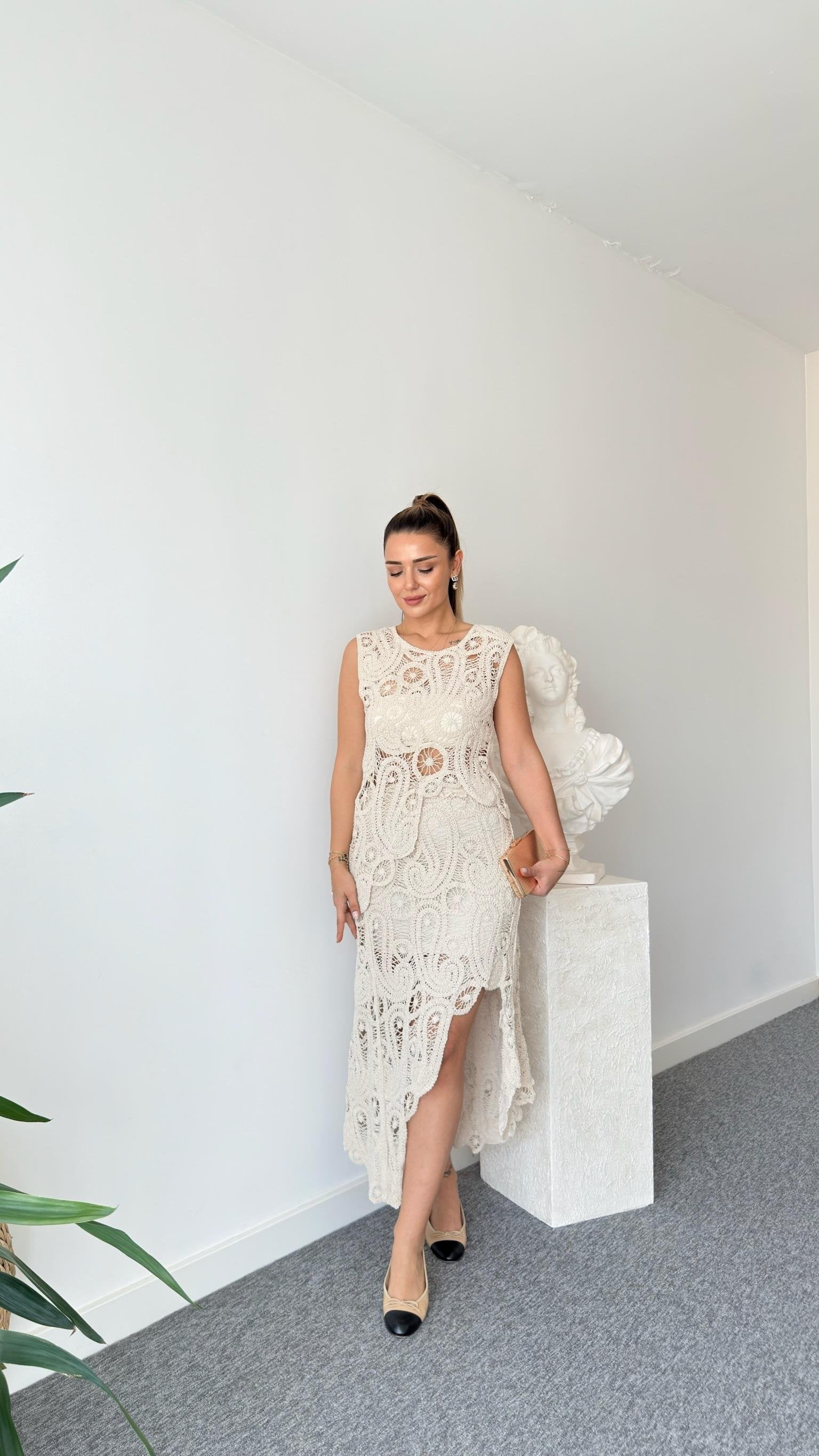 Asymmetrical Embroidered Skirt and Blouse Set