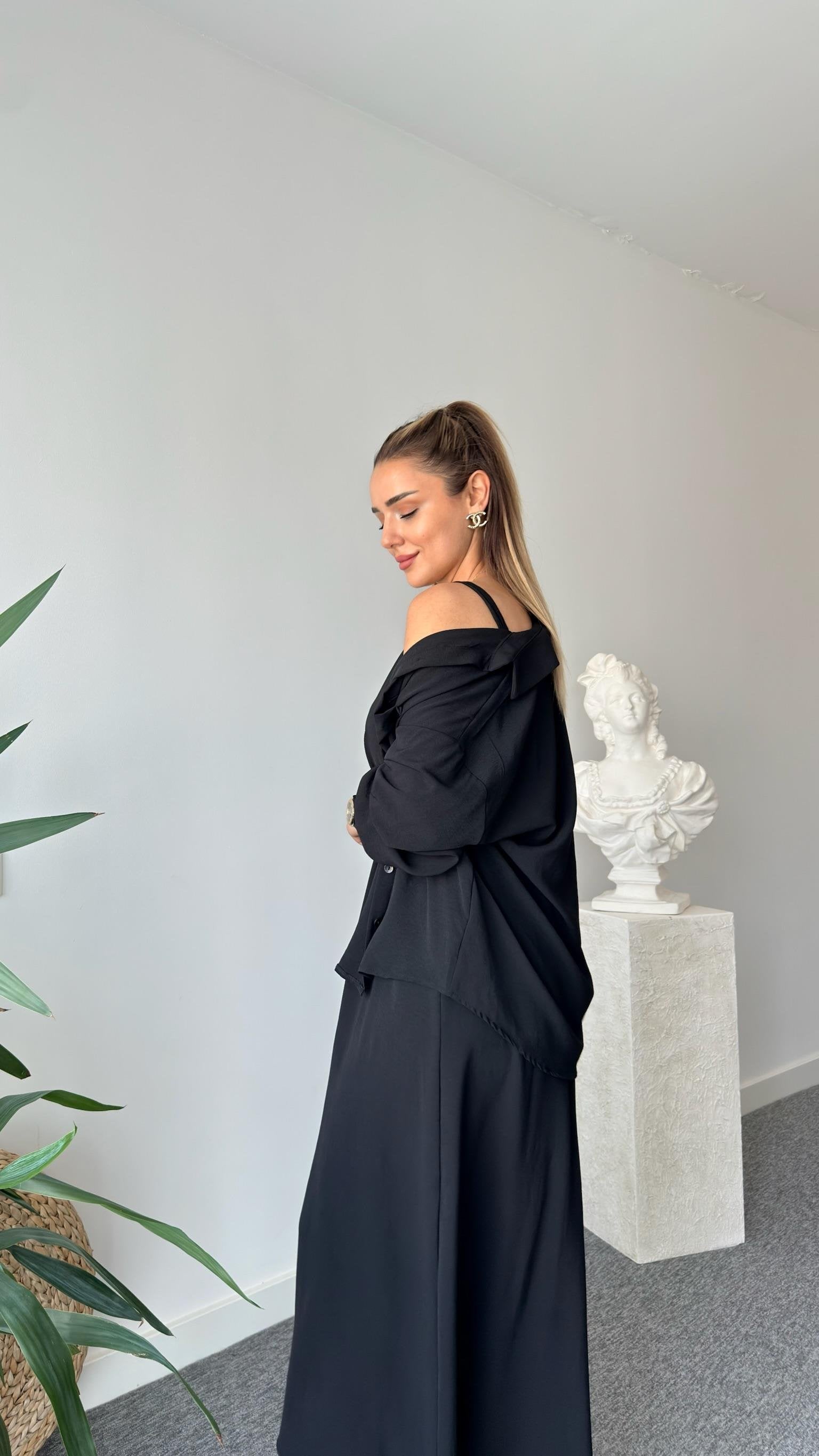 Black Regan Shirt Dress Suit