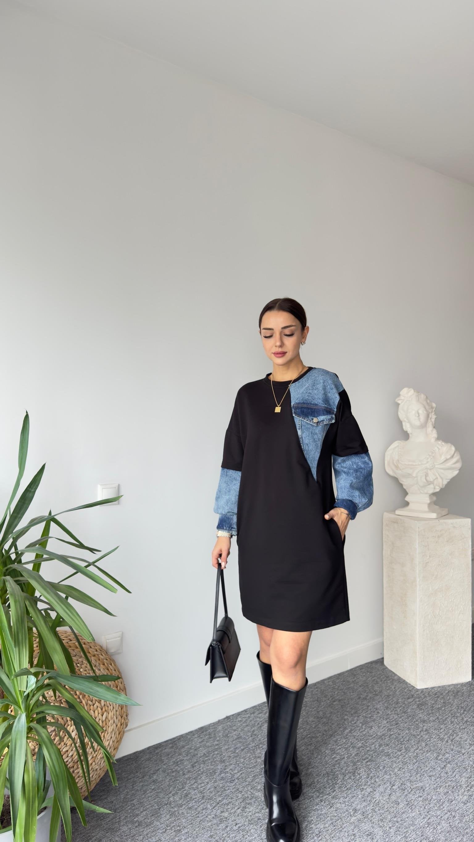 Brodi Denim Detailed Pocket Sweat Dress