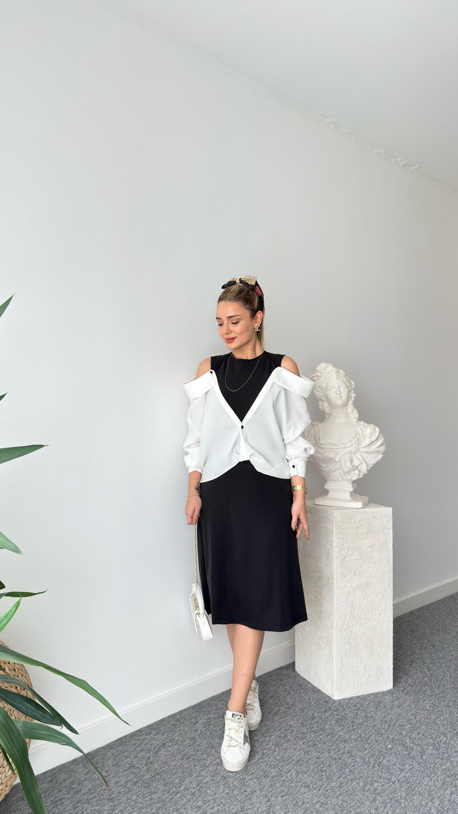 Black Premium Shirt Detailed Modal Dress