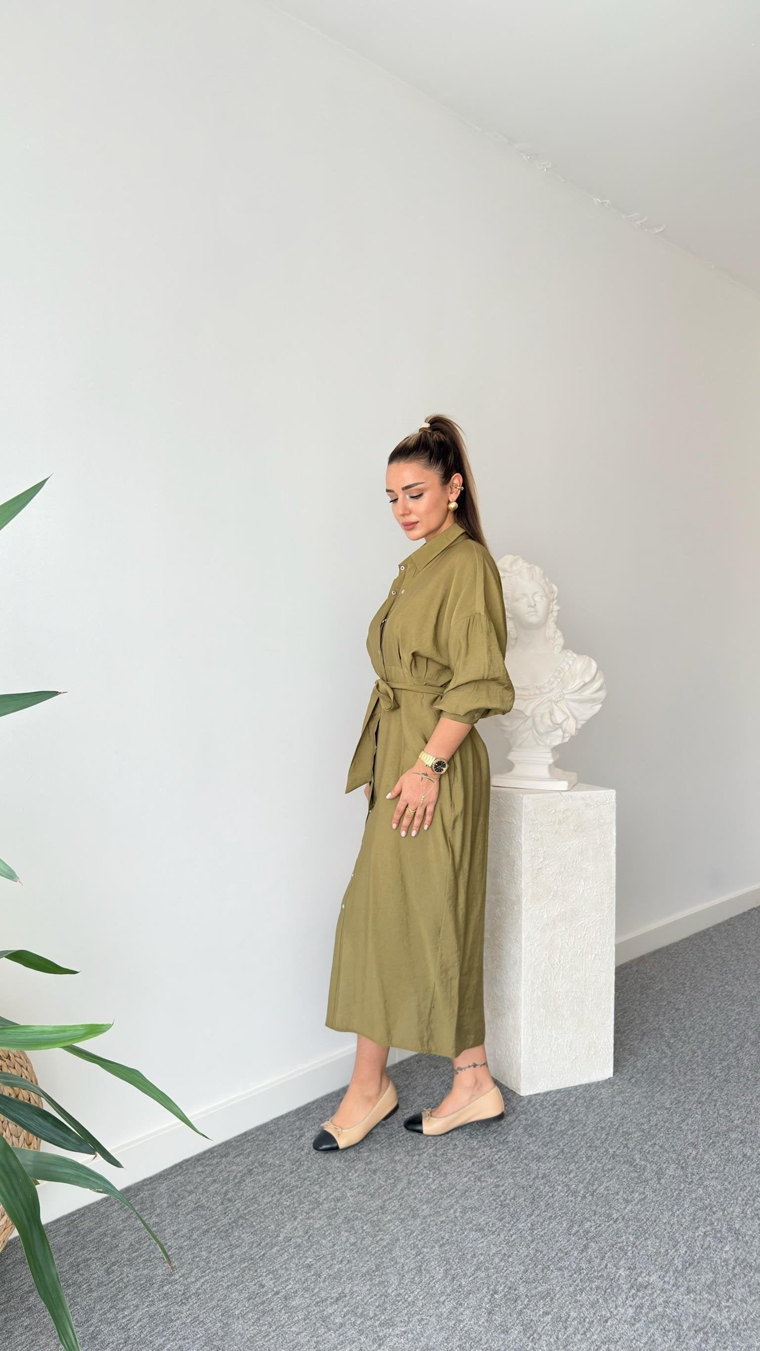 Olive Serna Orj Brand Snap Button Tencel Dress
