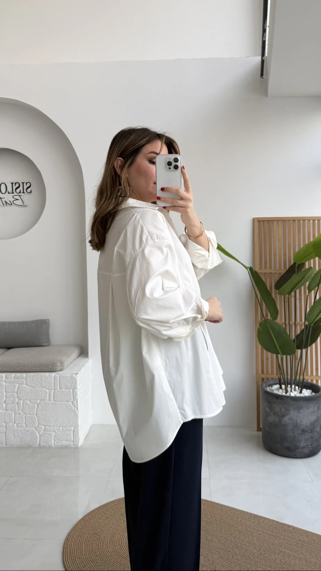 Front Slit Oversize Poplin White Shirt