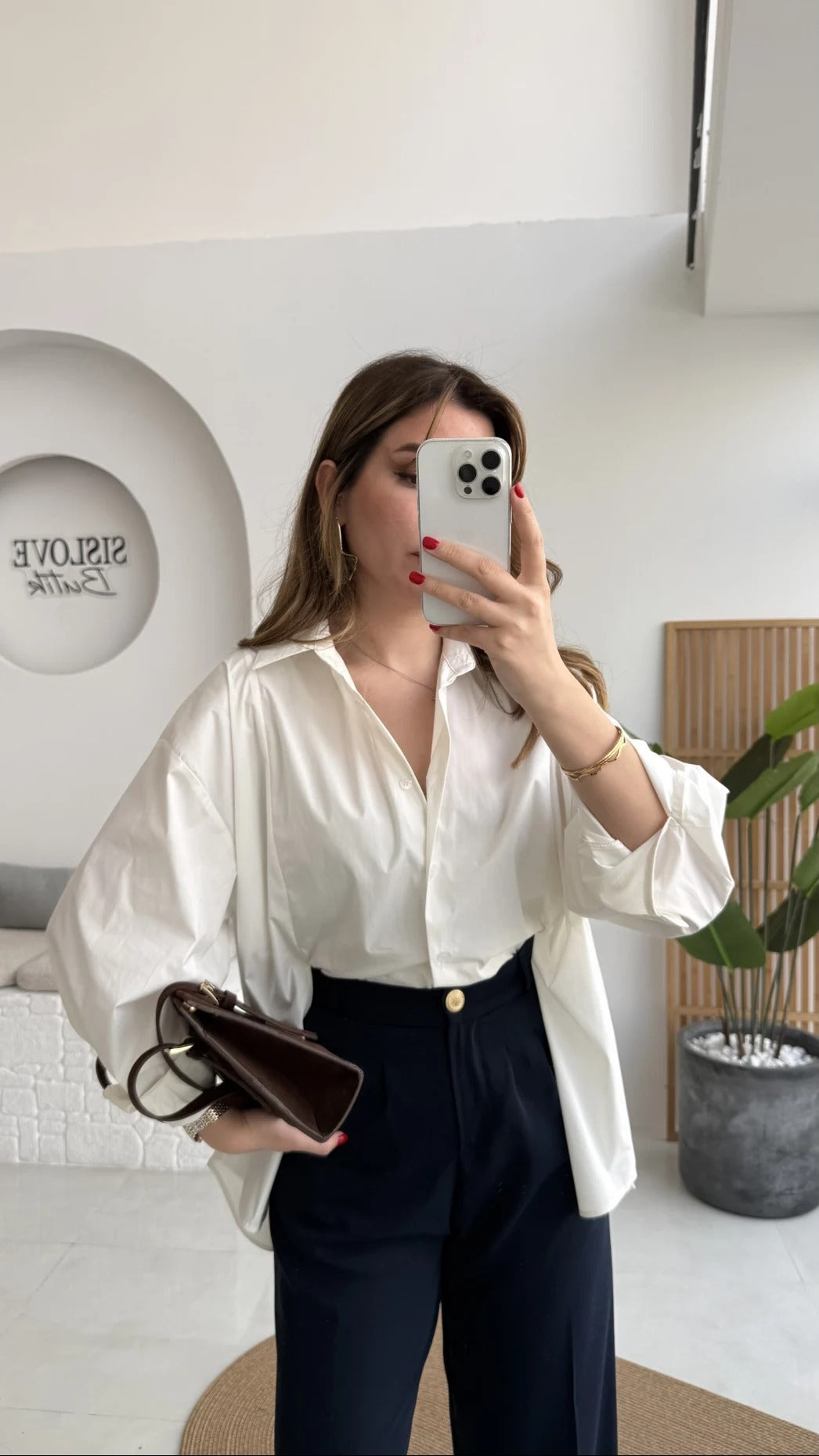Front Slit Oversize Poplin White Shirt