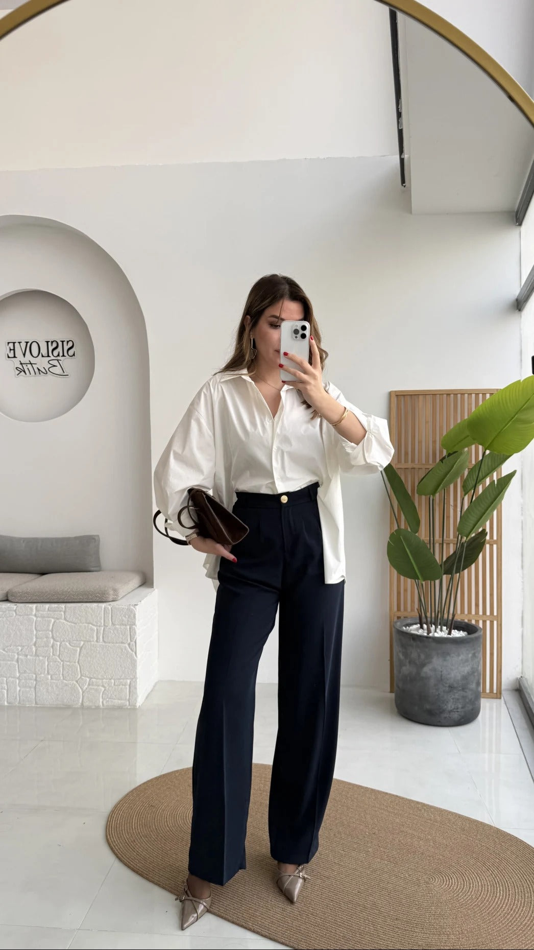 Front Slit Oversize Poplin White Shirt
