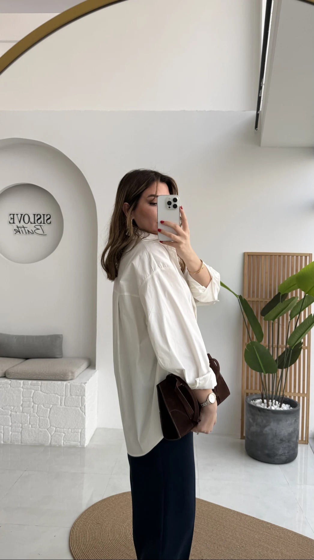 Front Slit Oversize Poplin White Shirt