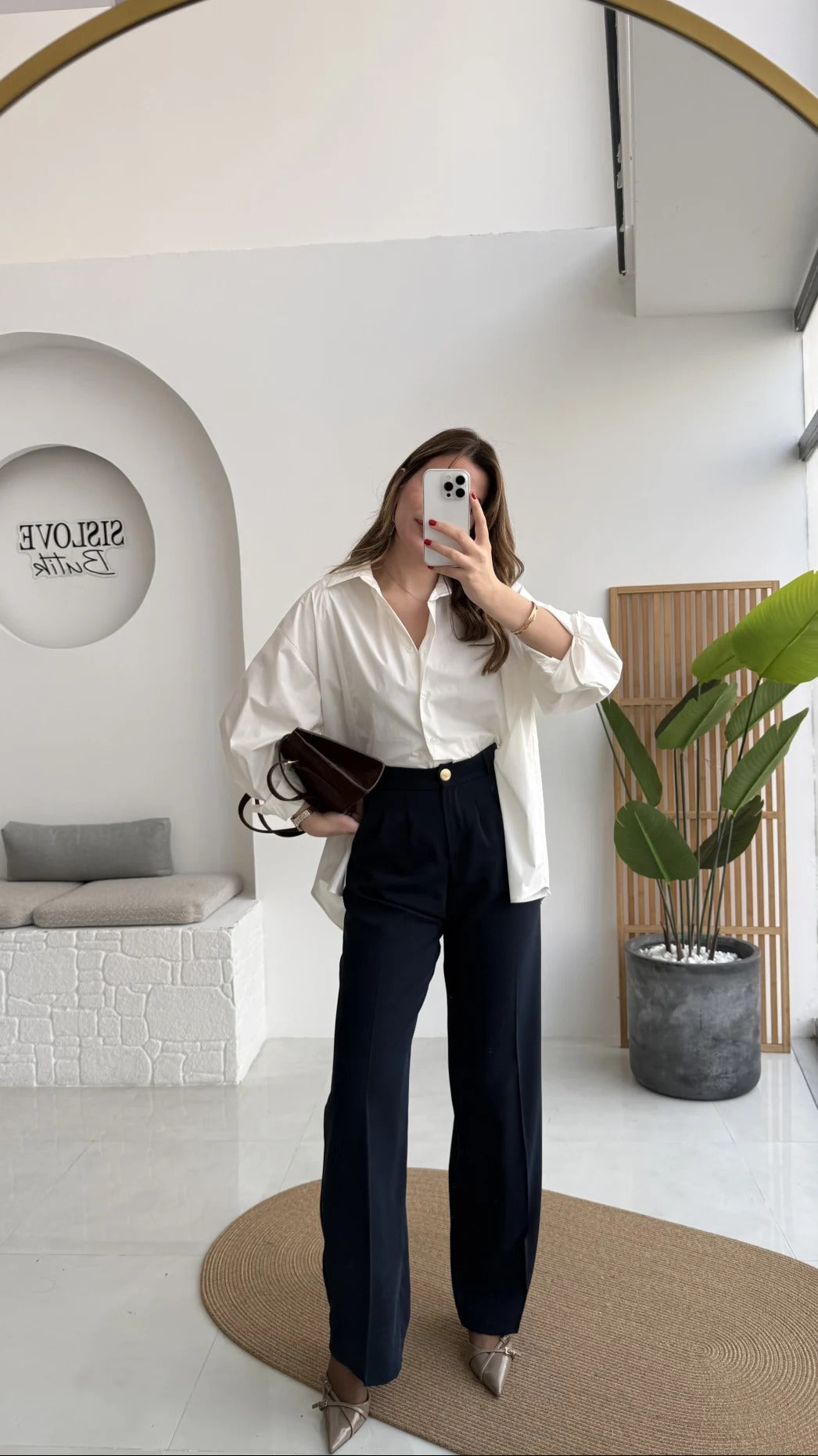 Front Slit Oversize Poplin White Shirt