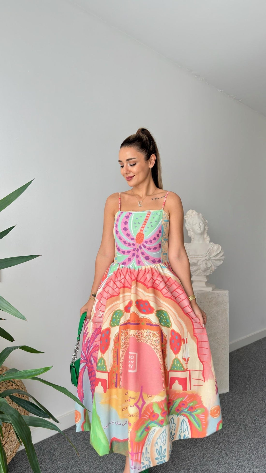 Oesto Colorful Printed Lined Linen Dress