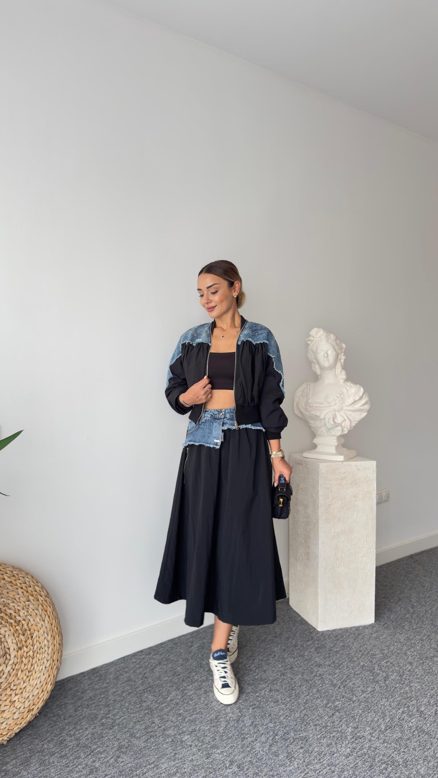 Jadir Brand Model Denim Garnished Parachute Jacket