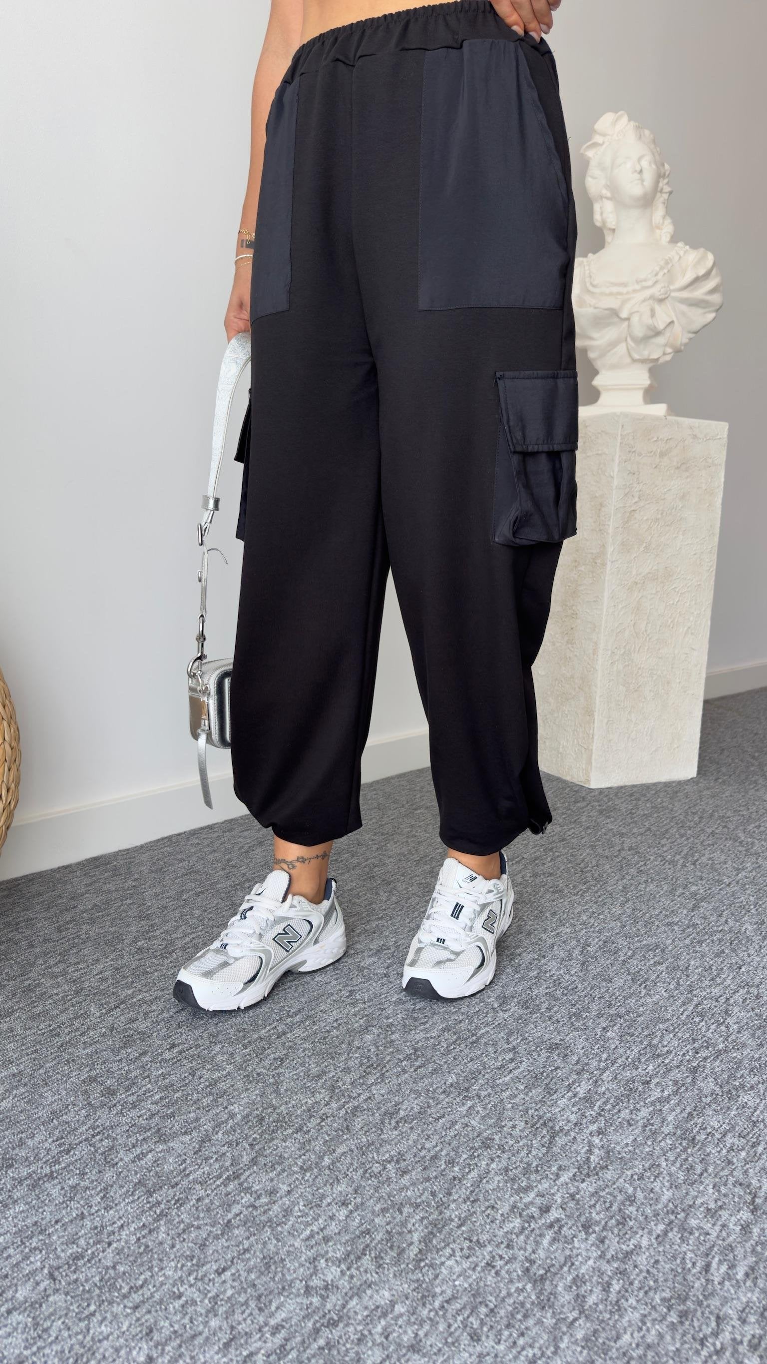 Sante Cargo Pocket Detailed Black Sweatpants